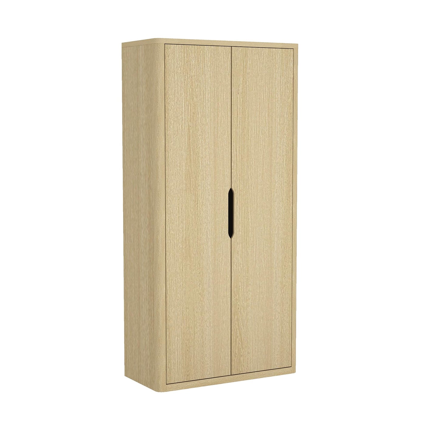 Manhattan Comfort Rivington Bookshelf 79 in Tall 5-Tier Bookcase with Soft Close Doors, Modern Storage Cabinet, Handle-Free, Round Corner Design for Living Room, Bedroom, or Home Office in Natural Oak