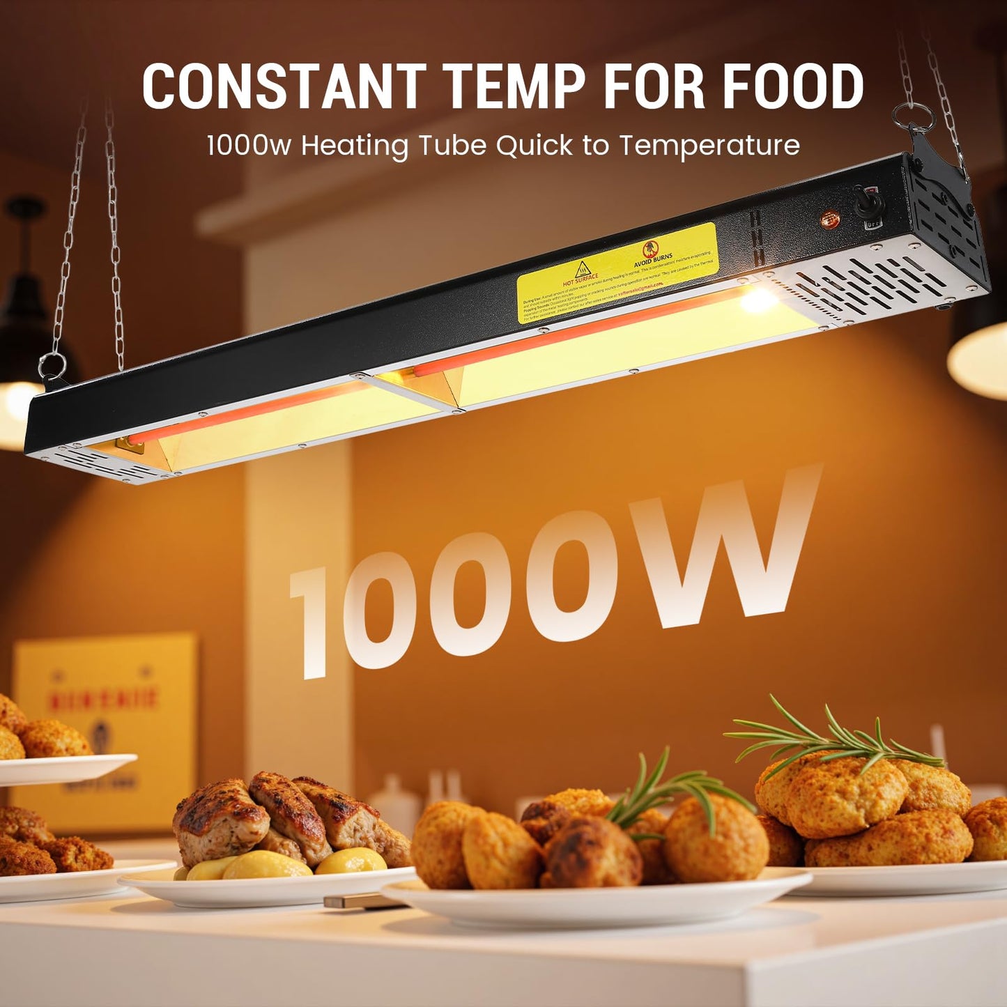 Hiteemer 36-Inch Food Heat Lamp, 1000W Commercial Food Warmer Electric Strip Heater Overhead Stainless Steel Catering Heating Lamp for Buffet Restaurant Parties Kitchen, Black 115V