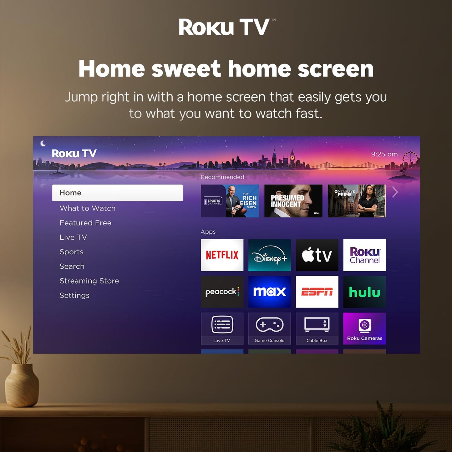 Aurzen Roku TV Smart Projector with Wifi and Bluetooth, D1R Cube Roku Streaming Experience Built-in, Sealed Optical Engine, 1080P FHD, DoIby Audio,Portable Mini Projector for Soccer Game/Outdoor Movie