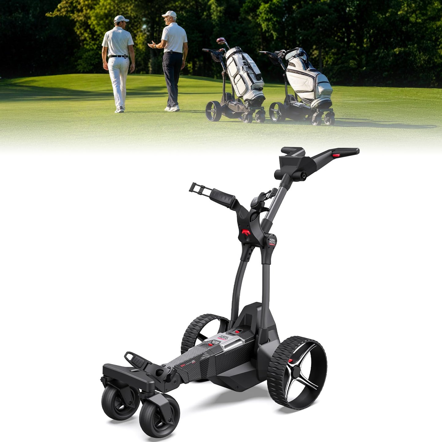 KEMIMOTO ApexAI Electric Golf Caddy that Follows You, 492 FT Remote Control, Power Assist Mode, Dual 240W Motor, 36-Hole Battery, IPX5, Compact Folding w/USB-C, Drink & Umbrella Holder