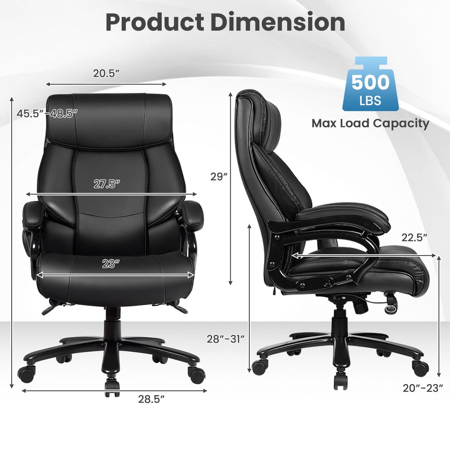 Giantex Big and Tall Office Chair 500lbs, Heavy Duty Executive Office Chair with 6 Massage Points, Extra Wide Seat, High Back Ergonomic Leather Reclining Swivel Computer Chair, Home Office Desk Chairs