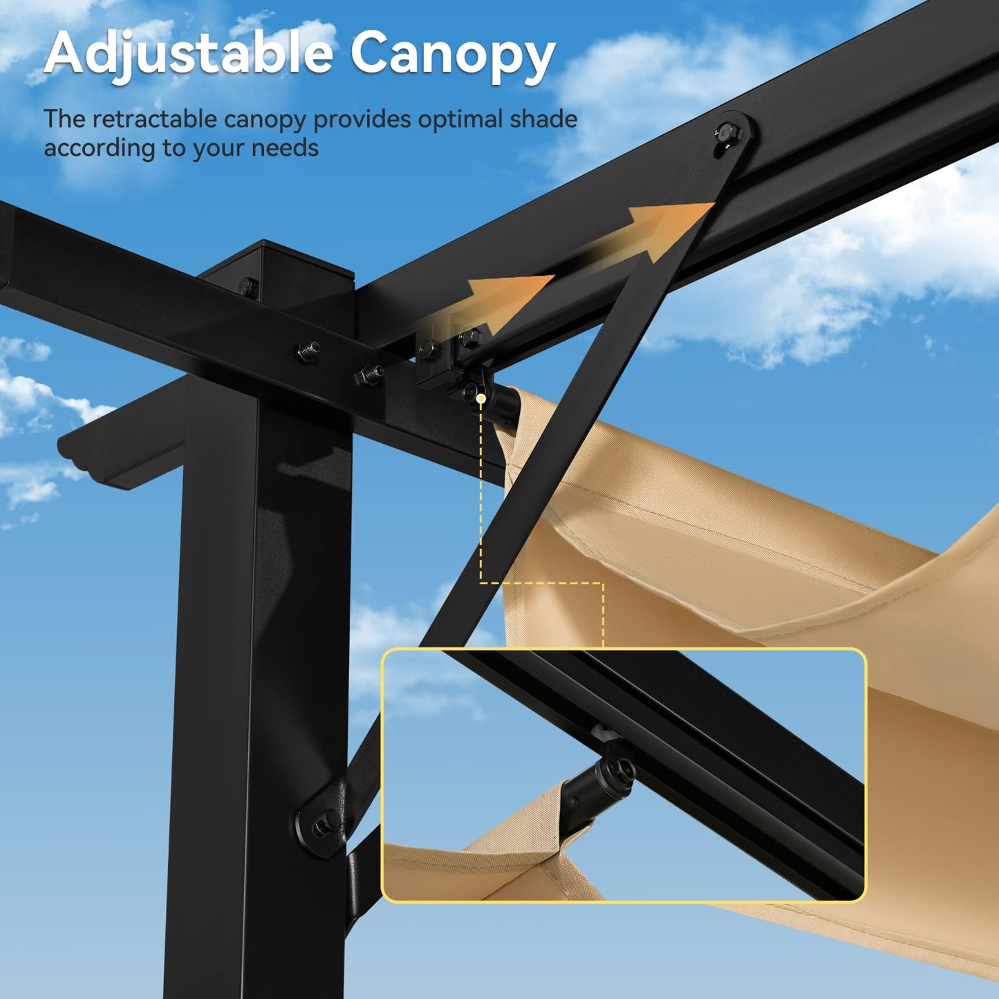 Aoxun 10'x10' Outdoor Pergola, Heavy Duty Metal Frame Patio Pergola with Adjustable Retractable Sun Shade Canopy, Modern Backyard Pergola for Garden, Deck, Patio, Lawn and Outdoor
