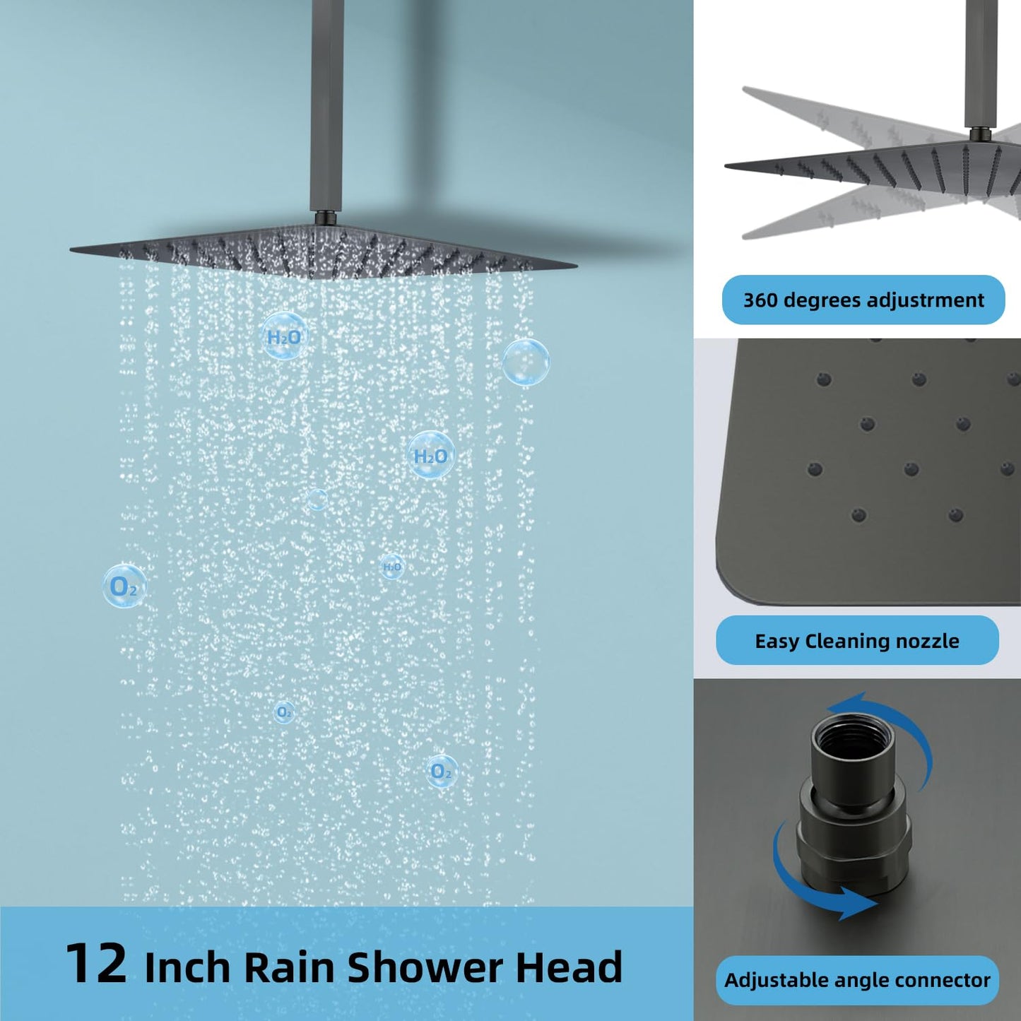 Shower System 12 Inches Rainfall Shower System Shower Head System for Bathroom 3 function shower system set Shower Faucet Rough-in Valve