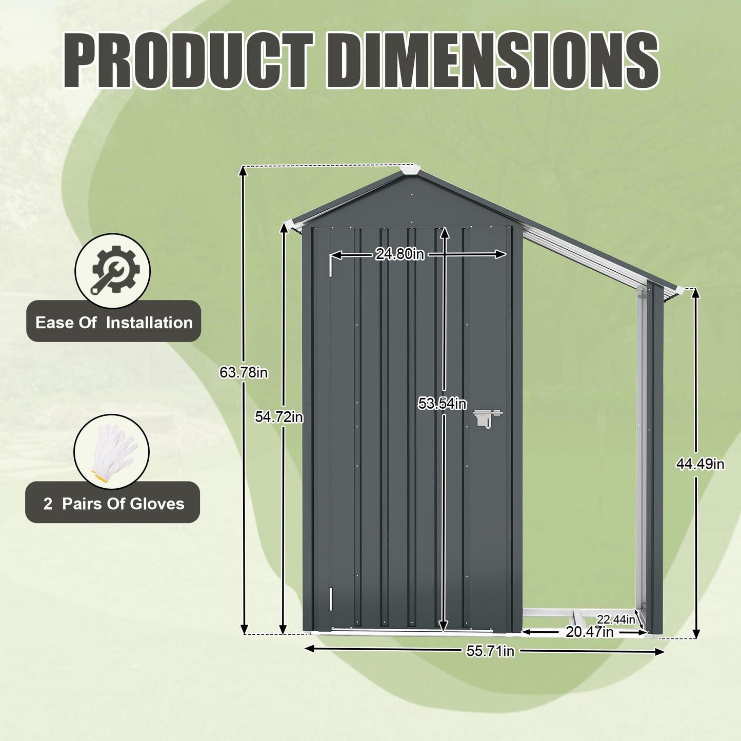 KEIKI 2-in-1 Outdoor Storage Shed & Tool Cabinet, 4.6FT Metal Garden Shed with Lockable Compartment, Open Firewood Rack, Waterproof Small Outside Storage Shed, Galvanized Steel, Dark Gray