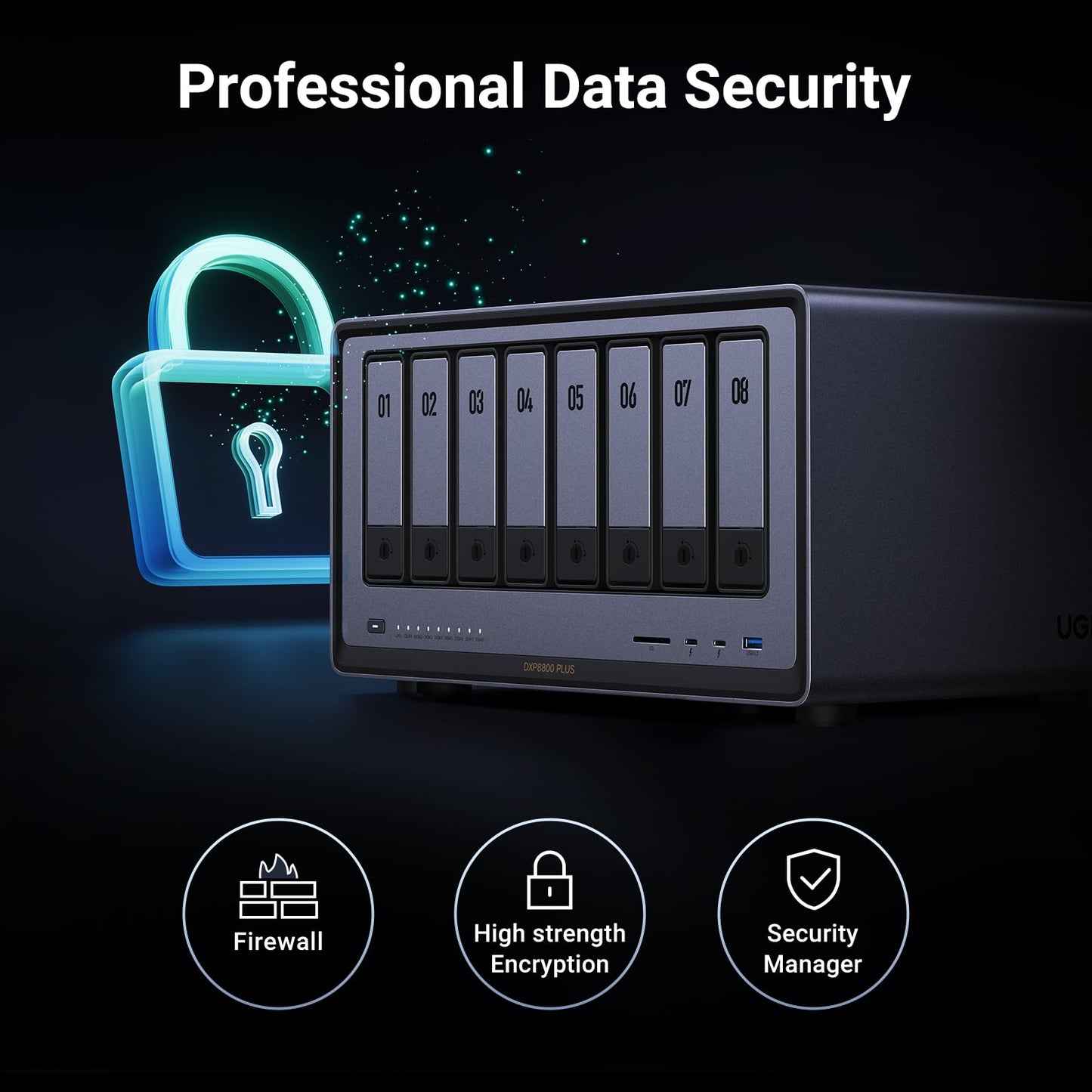 UGREEN NAS DXP8800 Plus 8-Bay Desktop NASync, Intel i5 1235u 10-Core CPU, 8GB DDR5 RAM, Bulit-in 128G SSD for System, 2*10GbE, 2*M.2 NVMe Slots, 8K HDMI, 2X TBT4, Network Attached Storage (Diskless)