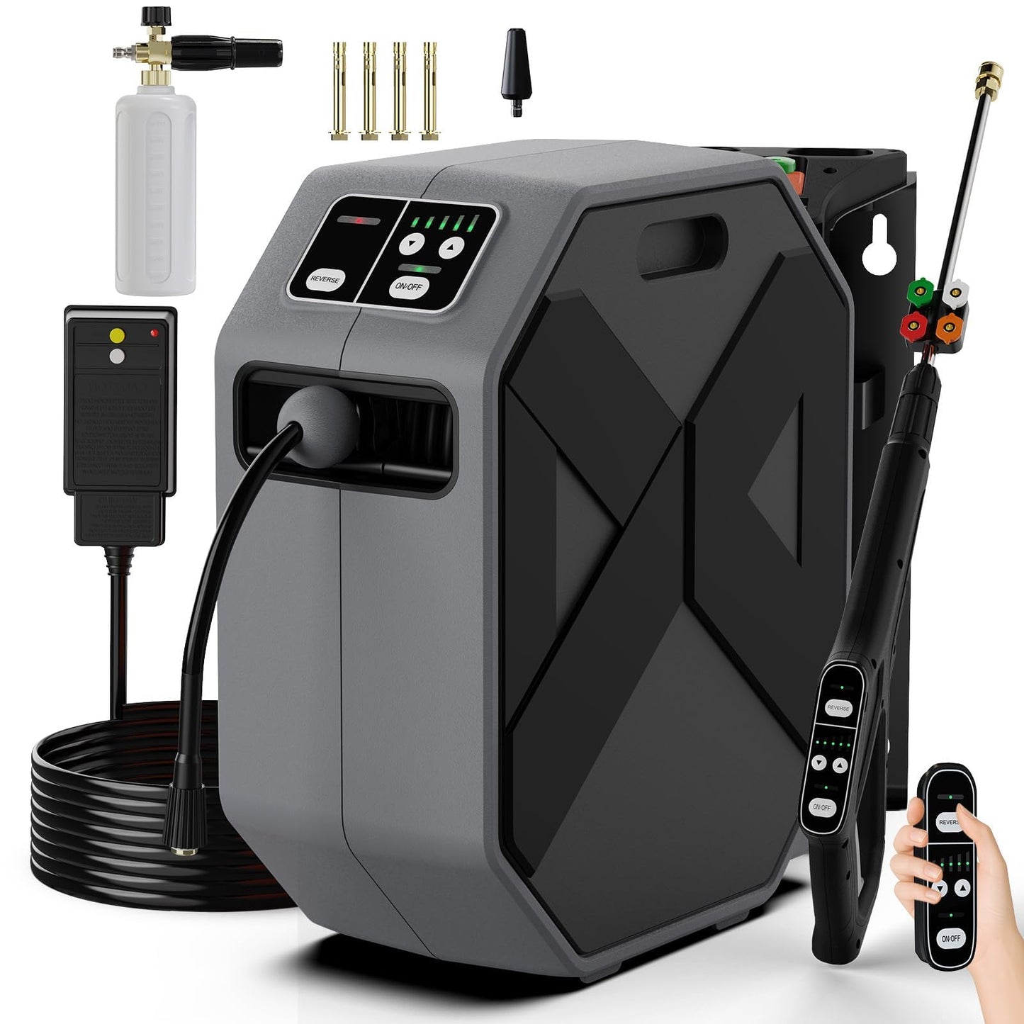 DECOKTOOL 5000PSI Wall Mounted PowerWasher with 4 Quick Connect Nozzles, Foam Cannon for Car, Lane, Patio Cleaning