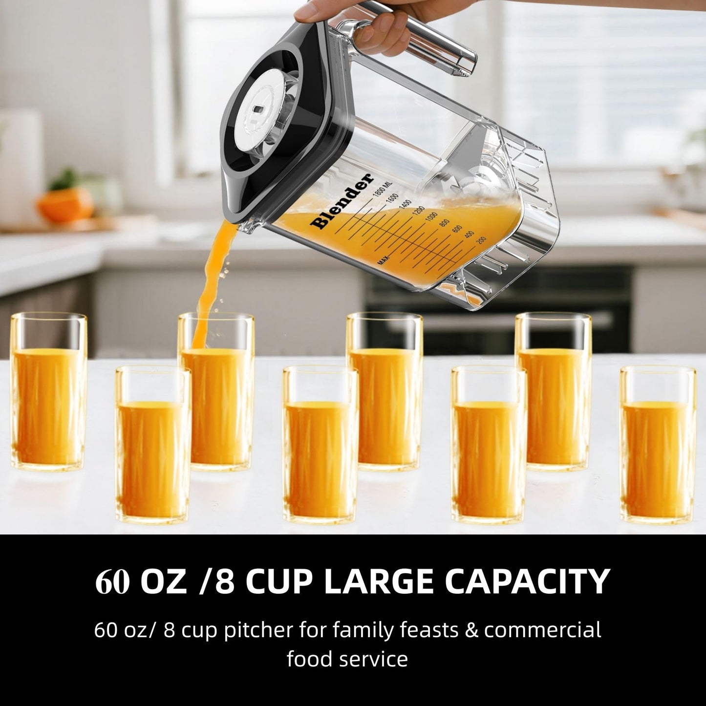 AIZIYO Commercial Blender With Heavy Duty Quiet Shield, 2200 Watts High Speed Motor, 60 Oz BPA-Free Pitcher, 5 Preset Function Countertop Blender for Ice Crush, Smoothies, Shakes, Spreads