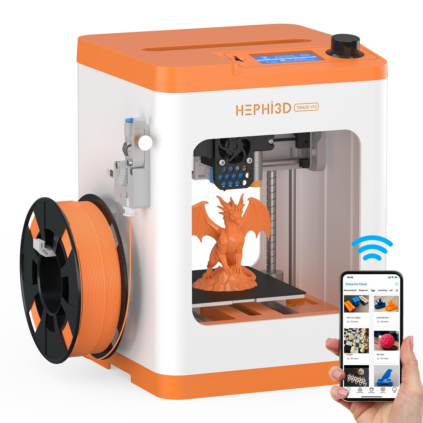 HEPHi3D TINA2S 3D Printer for Kids, Fully Assembled 3D Printers for Beginners with Huge Library APP Control, WiFi Mini 3D Printer Auto Leveling, Kid 3D Printers High Precise for Home, School, Office