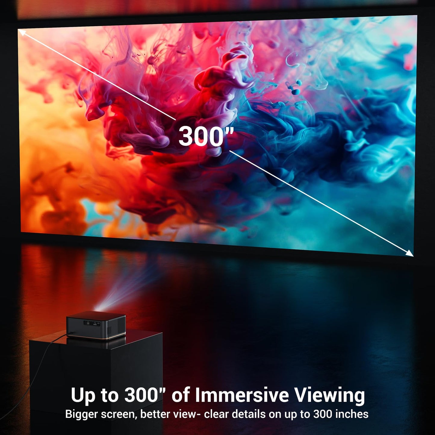 2000 ANSI 4K Decoding Projector with WiFi and Bluetooth, HAPPRUN Movie Home Theater with Auto Focus, 300'' Display for Indoor/Outdoor, Smart Proyector Compatible with Phone/TV Stick/PC/PS5