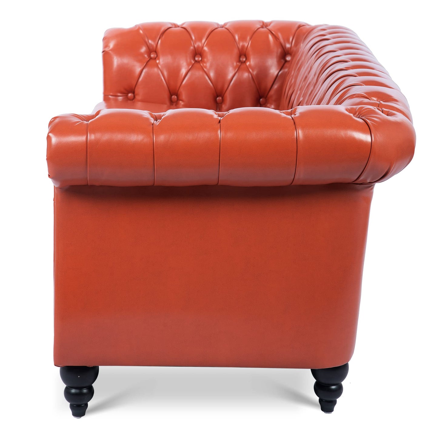 Ball & Cast 84" Chesterfield Leather Sofa with Channel Tufted Seat Back,Classic 3 Seater Couch w/Roll Arm Nailhead Trim and Upholstered,Mid Century Furniture for Living Room,Bedroom,Office,Orange PU