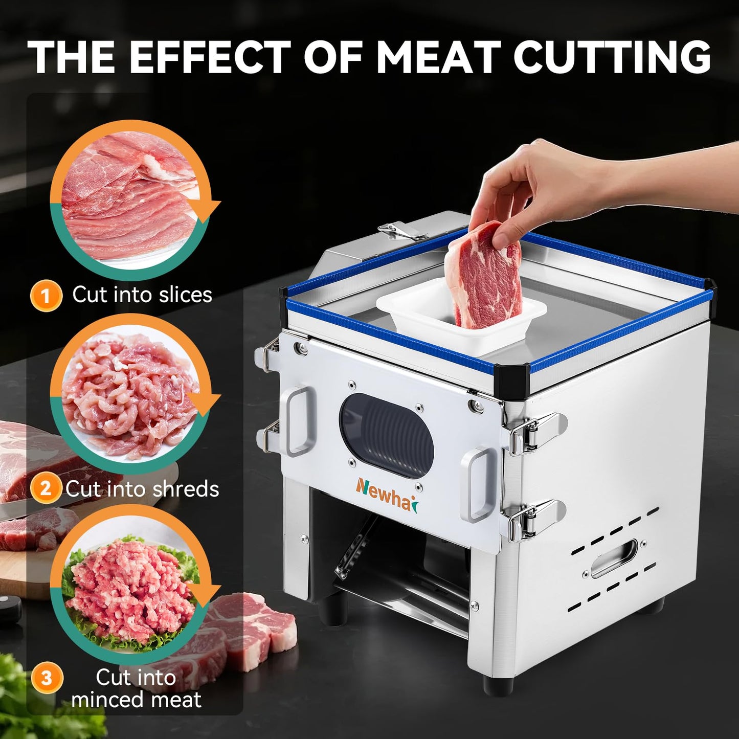 Newhai 2 in 1 Commercial Meat Cutter Machine, 3.5mm Electric Meat Slicer, Food Vegetable Slicer Shredder, 850W 110volt for Home Kitchen Small Restaurant (3.5mm)