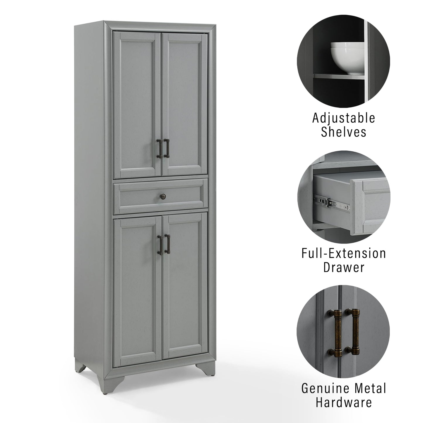 Crosley Furniture Tara 3-Piece Modern Farmhouse Sideboard Buffet Cabinet and Kitchen Storage Pantry Set, Distressed Gray