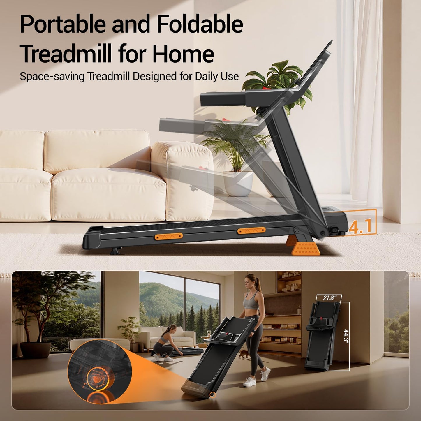 16% Treadmills for Home with Handle, 3 in 1 Portable Treadmill with Incline, Foldable Treadmill with Three Screen, 12 Preset Programs, 400LBS