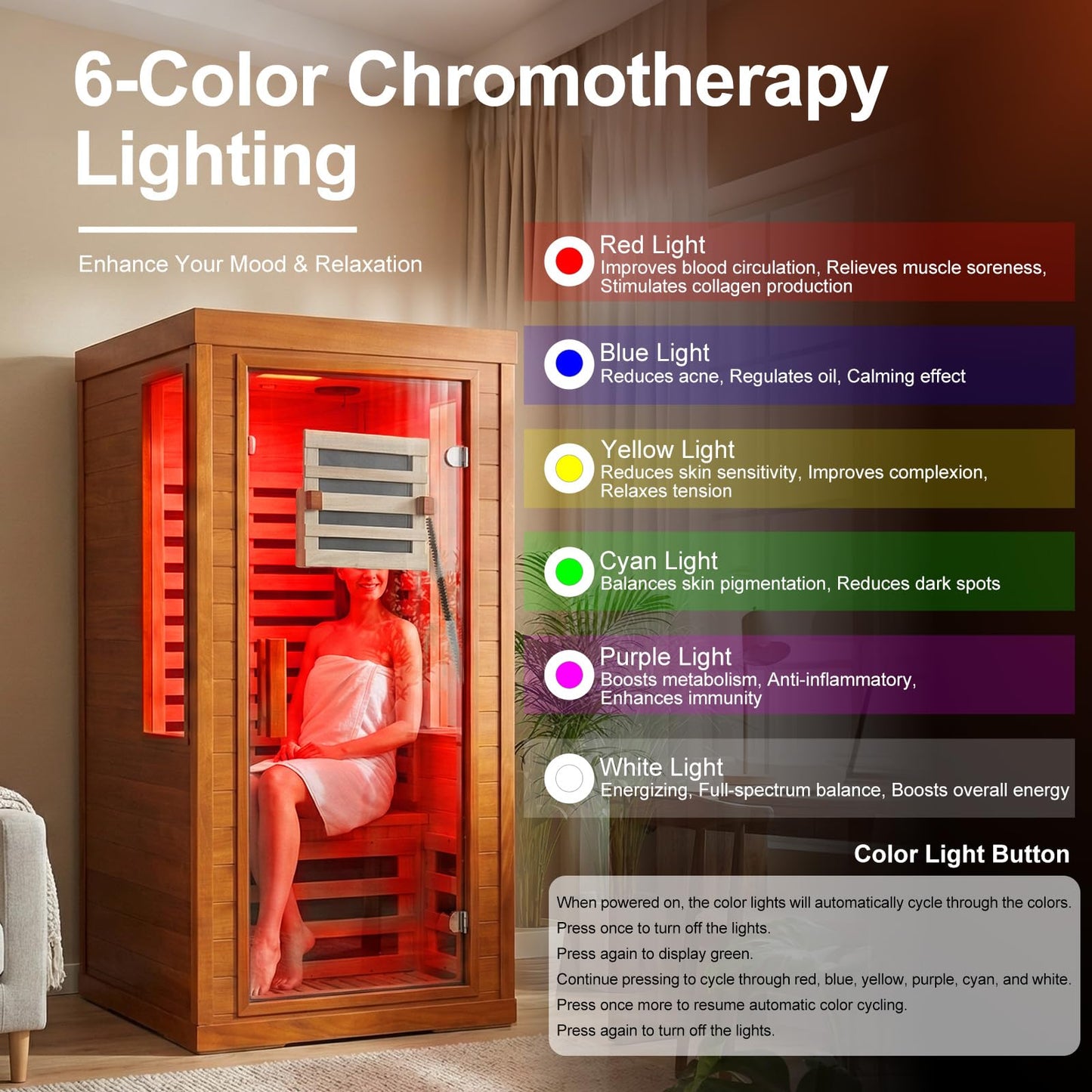 CedarLuma Full Spectrum Infrared Sauna with FDA-Certified 660nm & 850nm Red Light Therapy, Low EMF Carbon Fiber Heating Panels, Fast Heat-Up Canadian Hemlock 1-Person Indoor Sauna for Home, 1170W 110V
