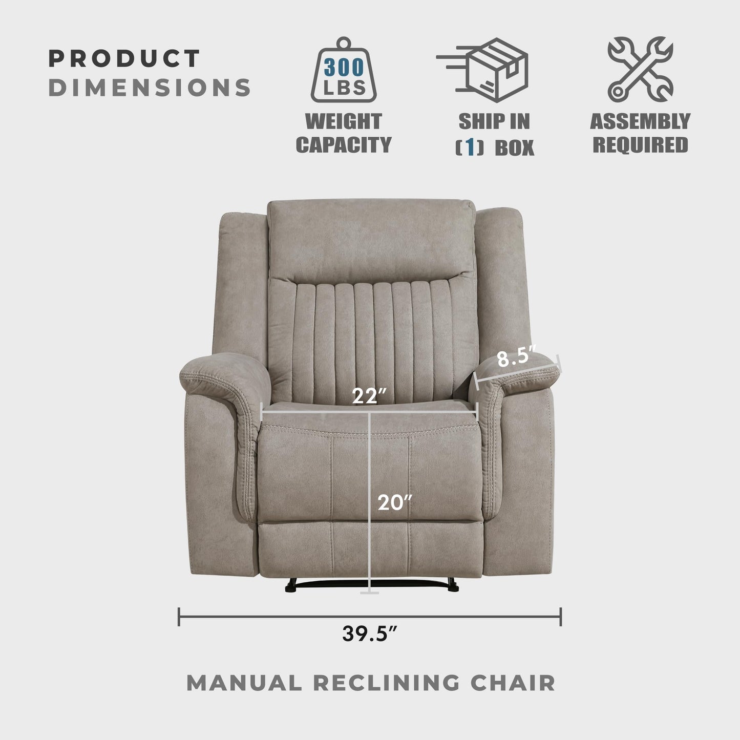 Lexicon Manual Recliner Chair, Polished Microfiber Reclining Sofa Chair, Home Theater Seating, Wall Hugger Manual Recliner for Living Room/Office/Apartment, Dove