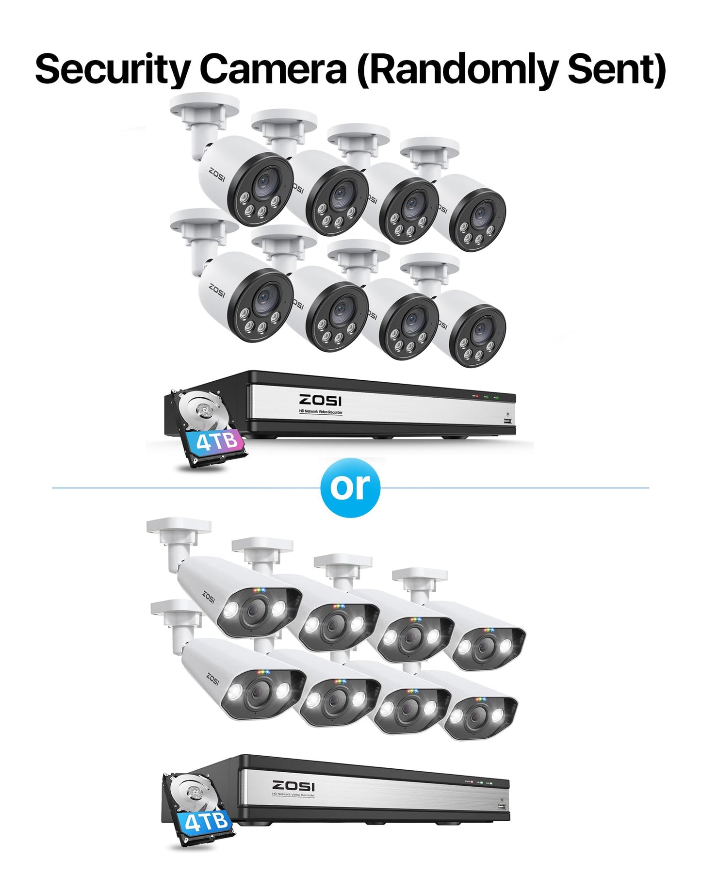 ZOSI 4K 16CH PoE Security Camera System with Audio, Night Vision, Smart Human Detection, Motion Alerts, 8pcs Outdoor Indoor PoE Wired Cameras, 16 Channel 4K 8MP NVR with 4TB HDD for 24/7 Recording
