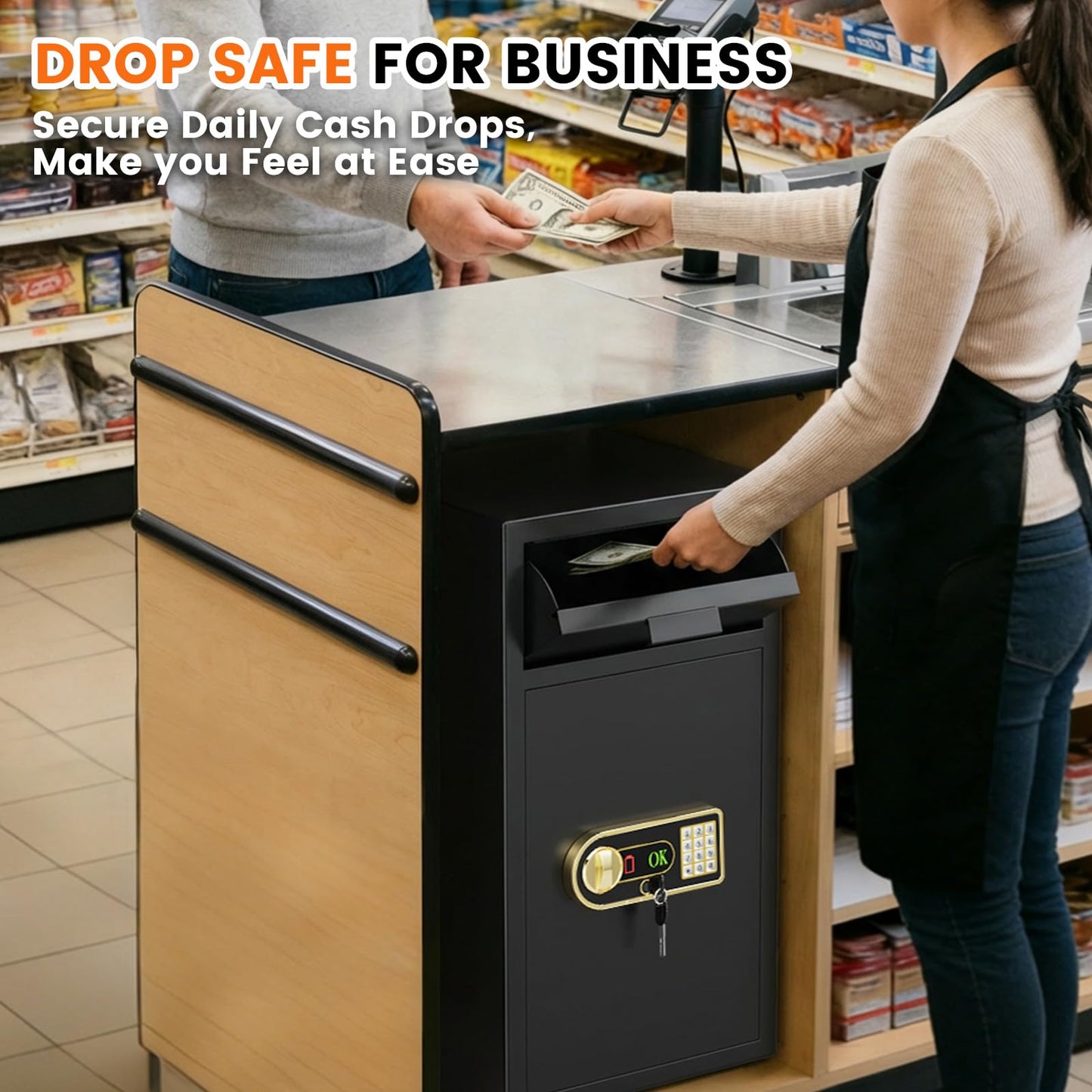 6.0 Cuft Large Depository Drop Safe for Business, Security Safe Box with Quick Place Drop Slot, Combination Lock & Spare Keys, Heavy-duty Commercial Cash Drop Box Safe for Retail Office Restaurant