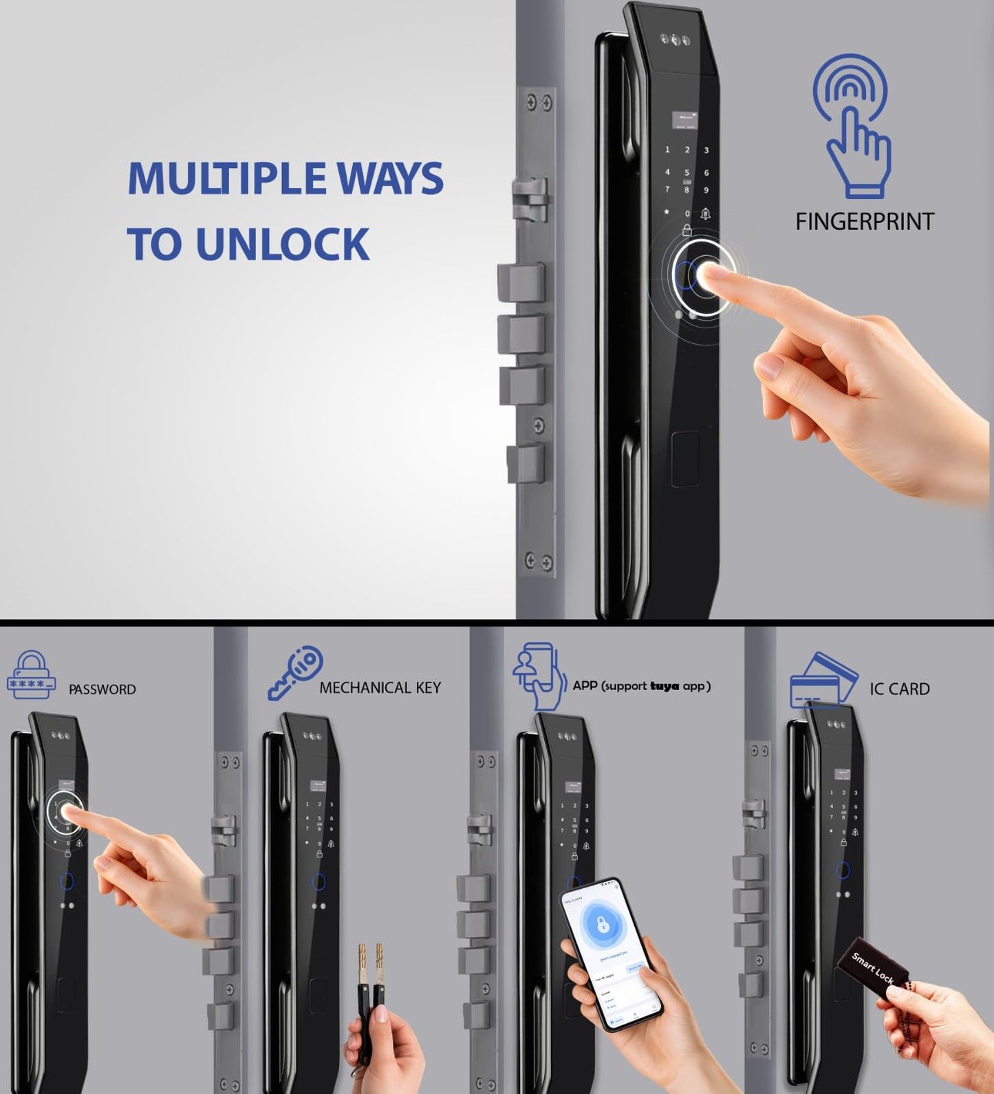 Smart Door Lock with 3D Face Recognition & Camera, Intercom, Video Doorbell, Fingerprint Keyless Entry, Password, IC Card, Key, Alexa Compatible via Tuya App Control, Smart Home Front Door Security