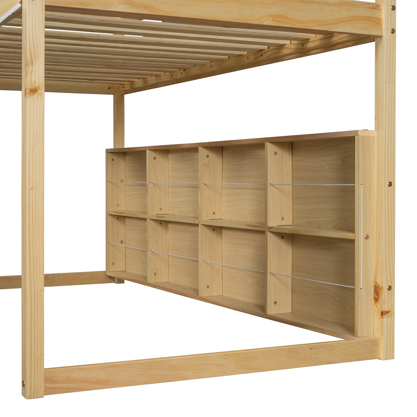 Merax Twin Size Junior Wood Loft Bed with Slide and Storage Shelves, House Loft Bed with Staircase for Girls Boys,Easy Assemble, Natural