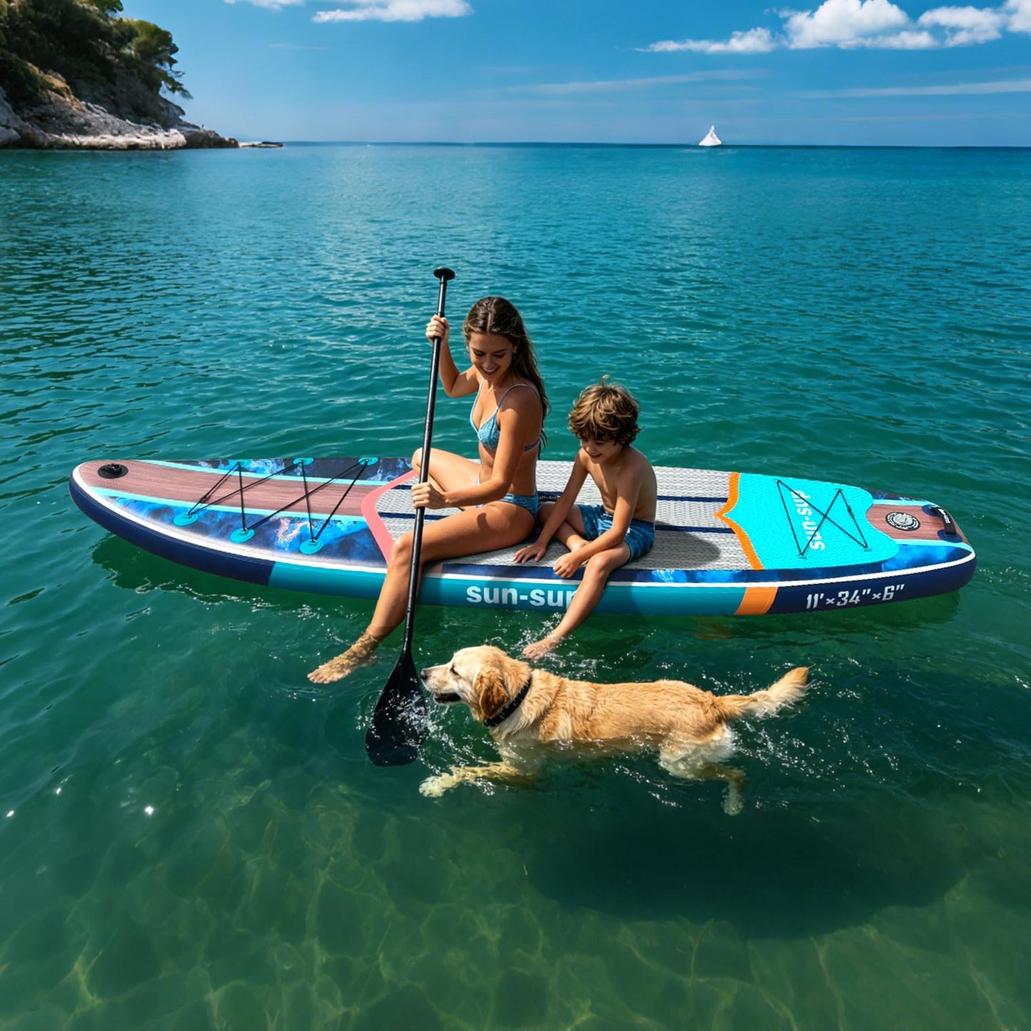 SUN-SUP 11ft Inflatable Stand Up Paddle Board for Adults, All-Around Board with Stable Non-Slip Deck, Ideal for Fishing, Surfing & Water Sports