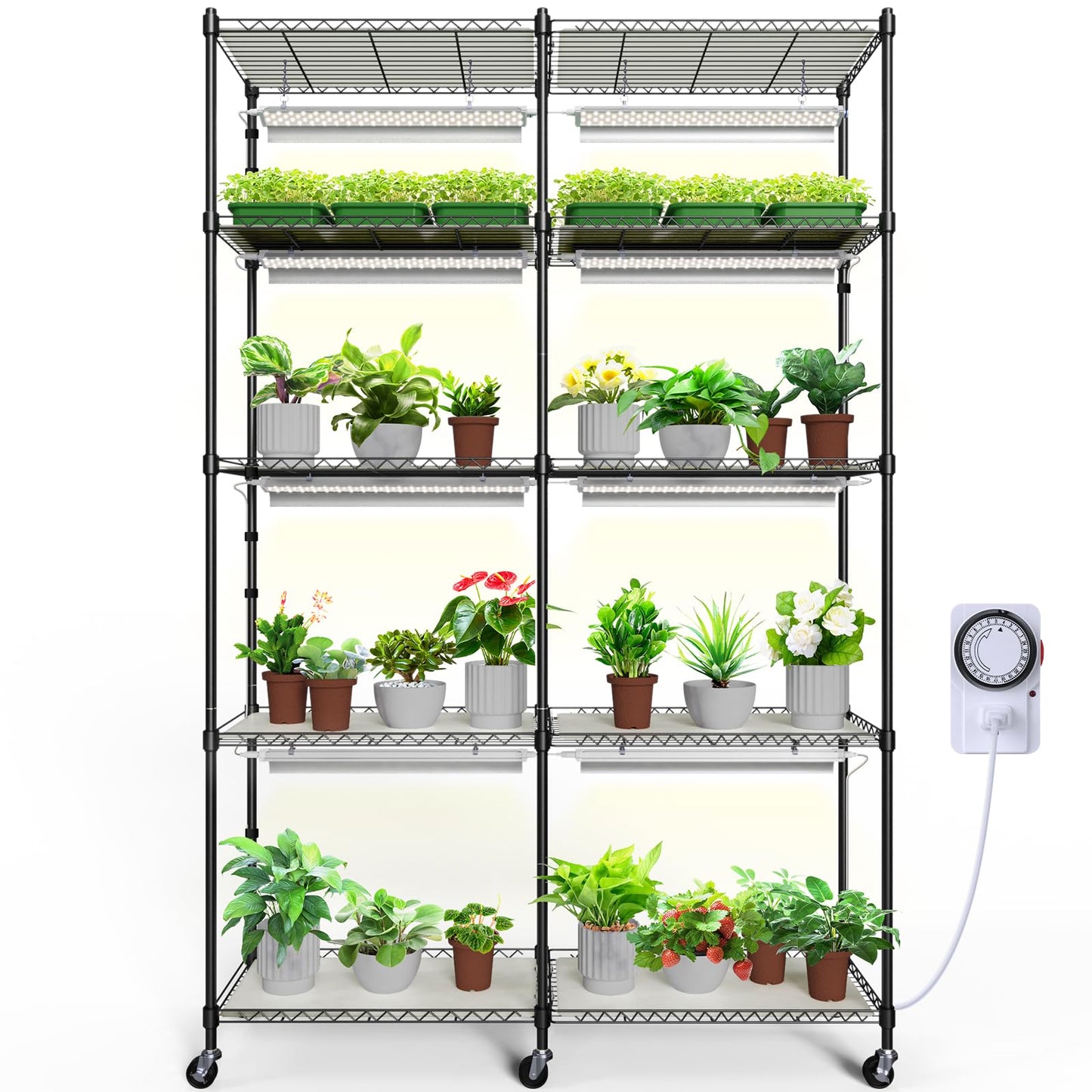 CX1 Plant Stand with Grow Lights for Indoor Plants, 5-Tier Large Tall Metal Plant Shelf with 1.6FT 160W Full Spectrum Plant Lights for Indoor Growing, 47x13.8x70.9IN