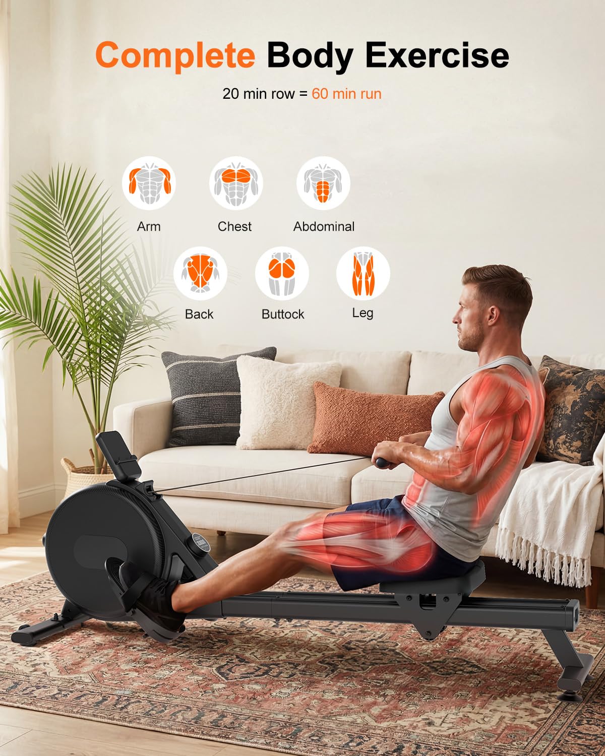 Superun Upgraded Rowing Machines for Home, Magnetic Rowing Machine with 32 Levels, Rower Machine of Quiet Resistance & 300LBS Weight Capacity, Row Machine with LED Monitor, App Supported, Dark Black