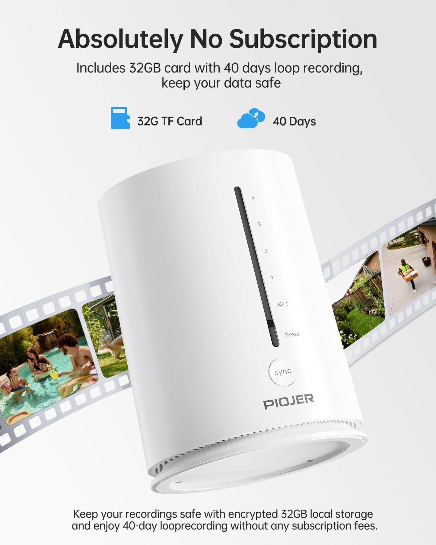 PIOJER Solar Security Camera Wireless Outdoor Dual-Lens 2K(2MP Wide-Angle & 2MP PTZ) Cameras System for Home Color Night Vision 32GB Local Storage PIR AI Human Detection No Subscription Fee 4Pack