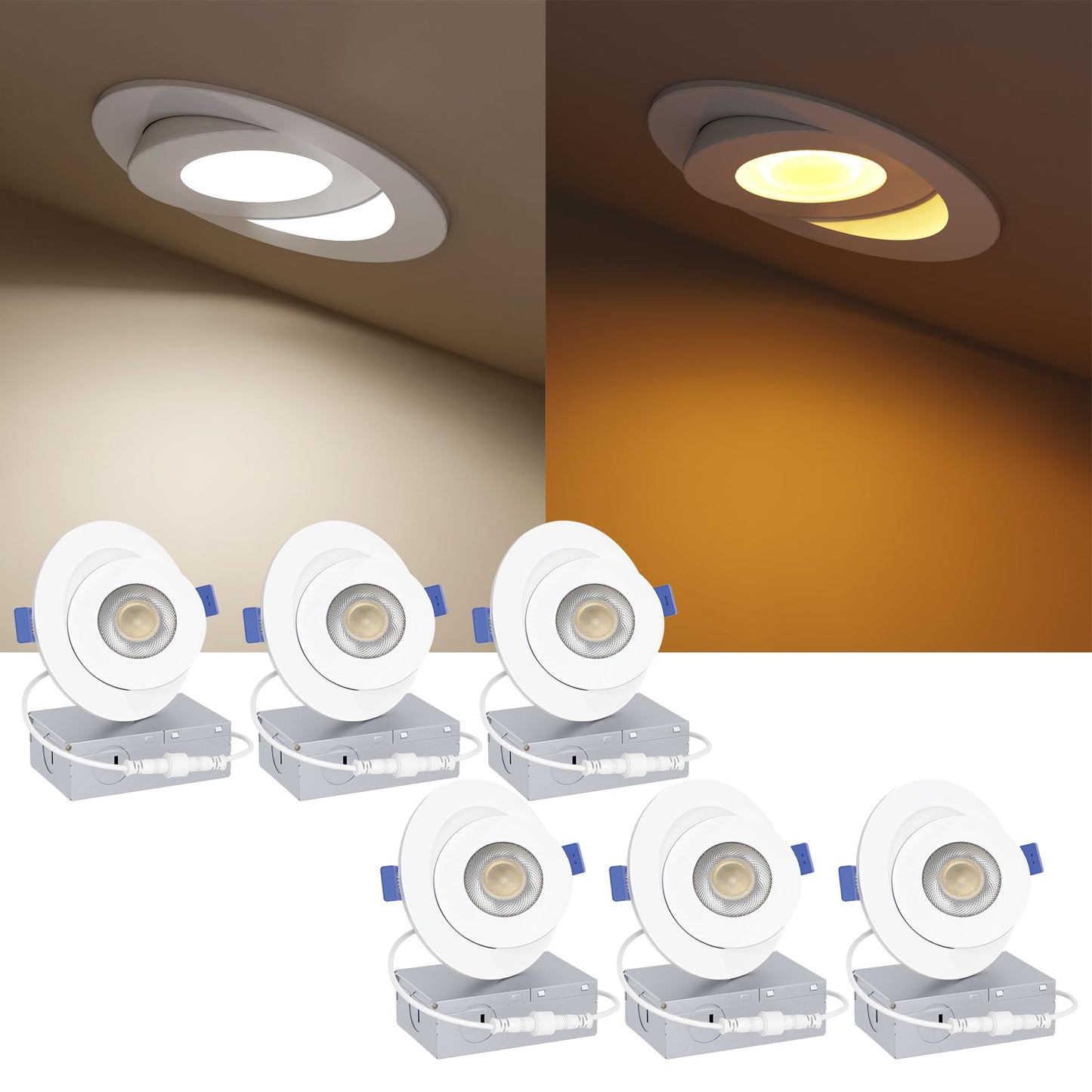 Ensenior 4 Inch Gimbal LED Recessed Light, Dimmable 2700K-5000K, 700LM, 6 Pack, FCC Certified, Model 769044