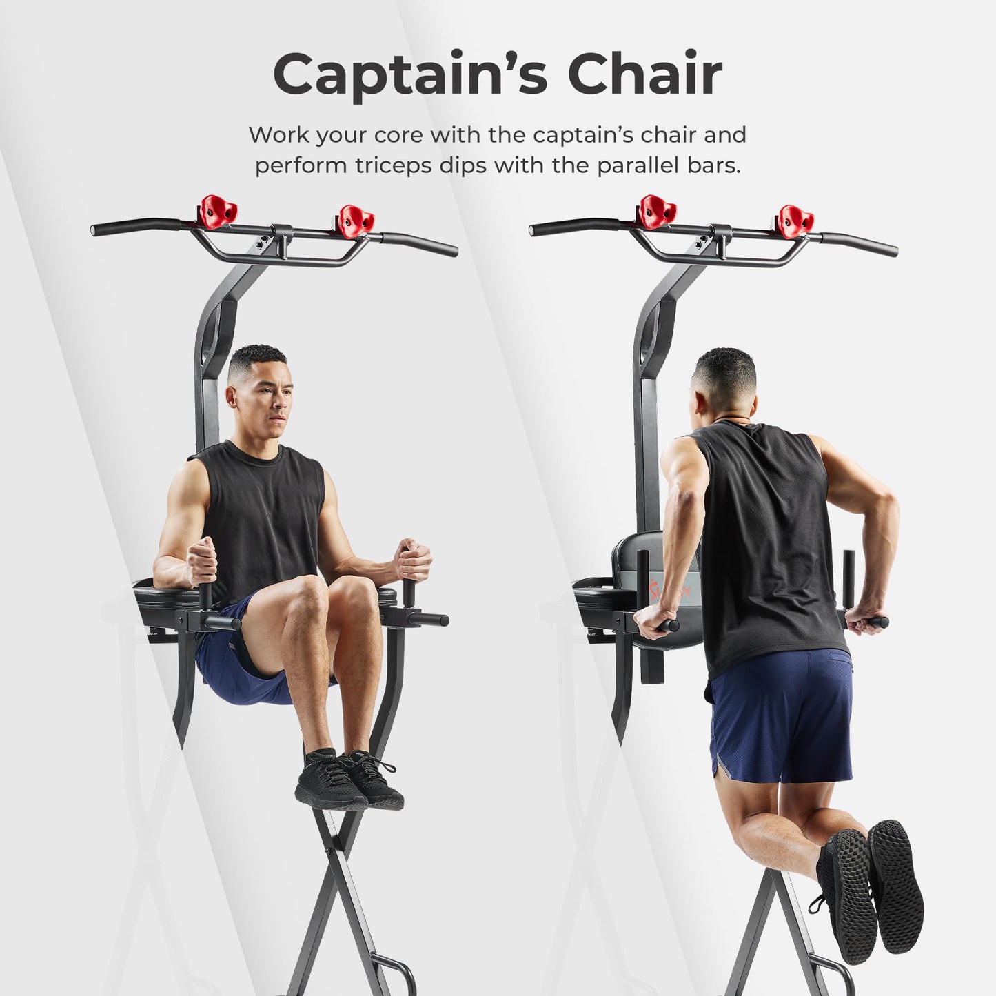 Sunny Health & Fitness Captain’s Chair Full Body Multi-functional Power Tower with Adjustable Pull-Up Bar, Rock-Climbing Grip, Dip Station, Push-Up Bar, Total Home Gym Strength Training - SF-XF922081