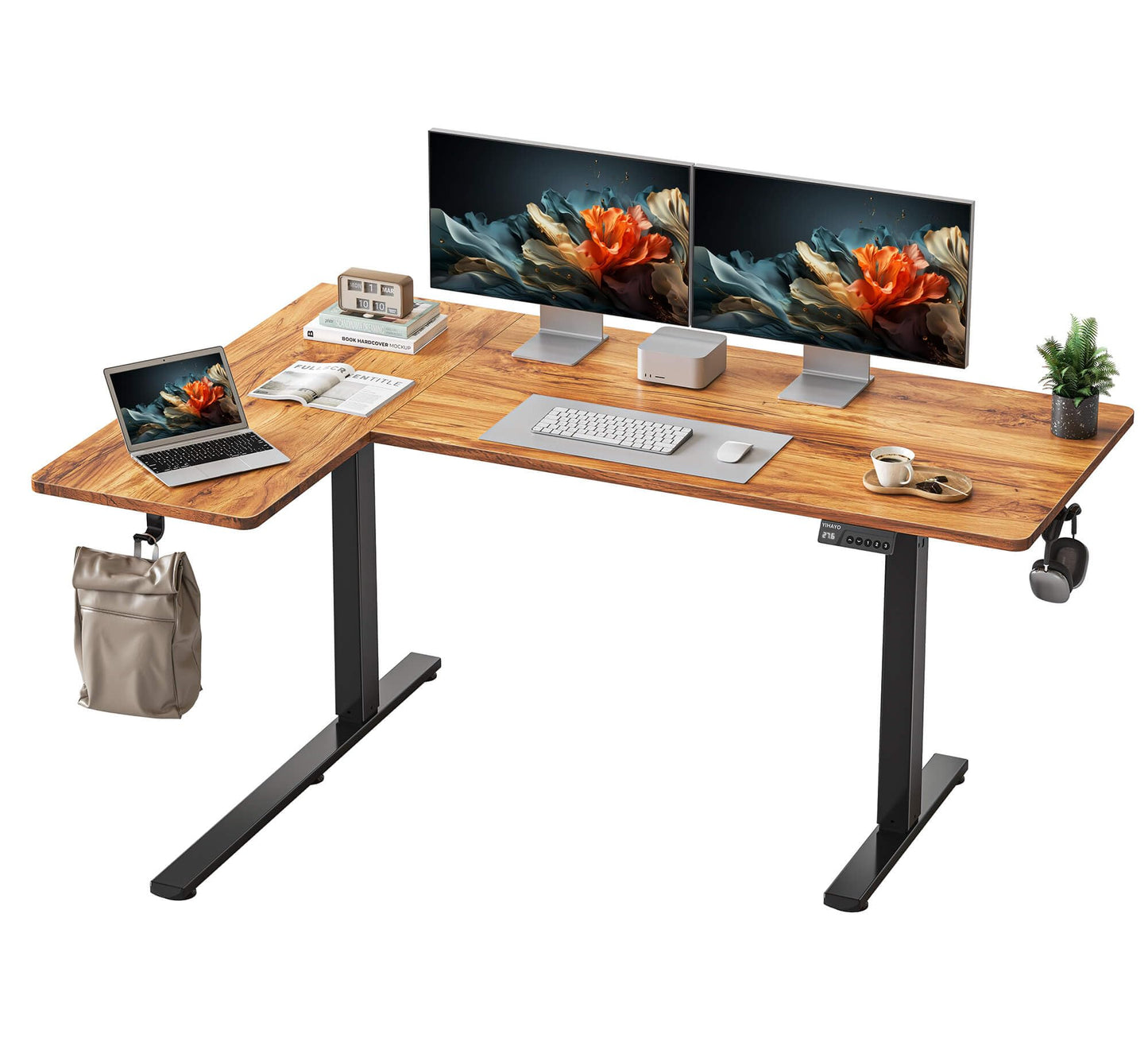 YIHAYO Reversiable L-Shaped Electric Standing Desk, 59 Inches Stand Up Corner Desk, Sit and Stand Up for Work Office Home, Ergonomic Rising Computer Table with Splice Board, Rustic Brown