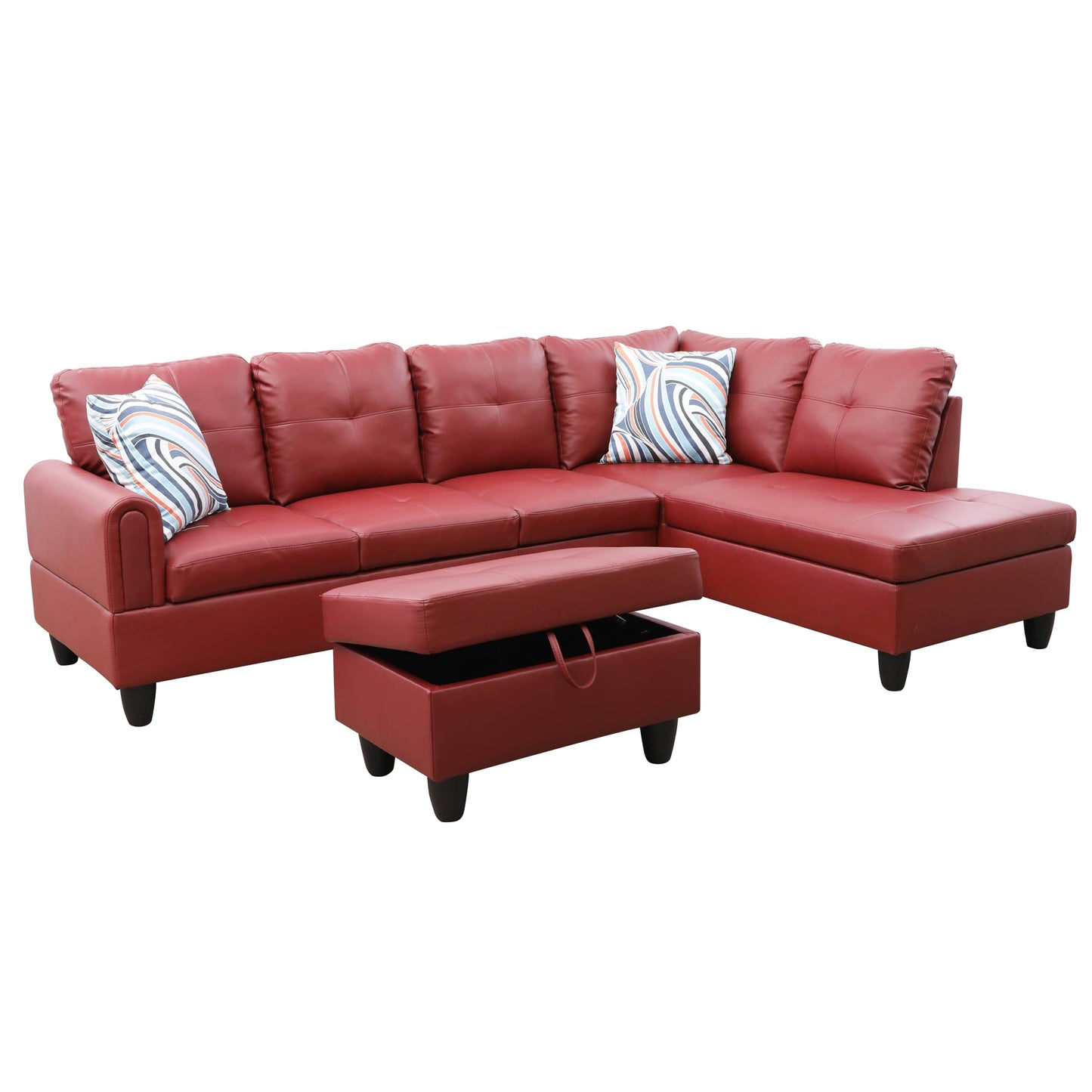 NicBex Sectional Couch 3 Pieces Sofa Set, L-Shaped Modular Couches for Living Room, Furniture Sets with Lounge Chaise & Storage Ottoman, Multi-Scene Use for Apartment & Office, Ruby