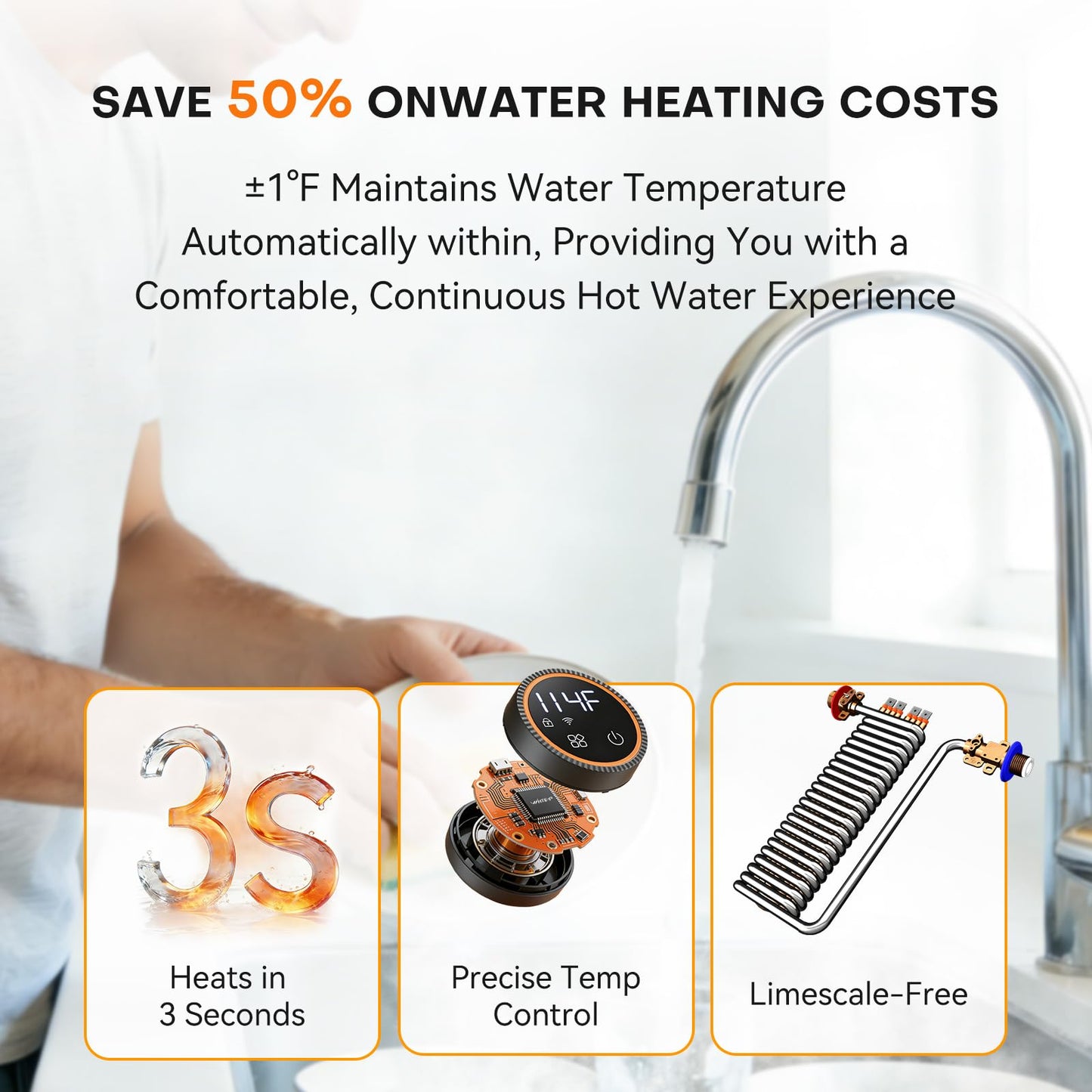 Wintemp Tankless Water Heater Electric 9kW, 240 Volt On Demand Instant Hot Water Heater, Within 1℉ Stable Temp, Up to 2.2 GPM, WiFi Control, ETL Certified, Eco, WM09