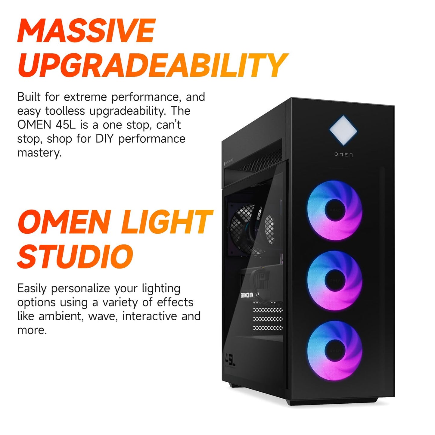 HP OMEN 45L Gaming 5090 Desktop PC, Intel Core Ultra 9 285K, GeForce RTX 5090, 128GB DDR5, 4TB SSD, Support 4-Display 4K, Light Studio, HDMI, DP, Wi-Fi 6E, Windows 11 Pro, AI-Ready Workstation Desktop