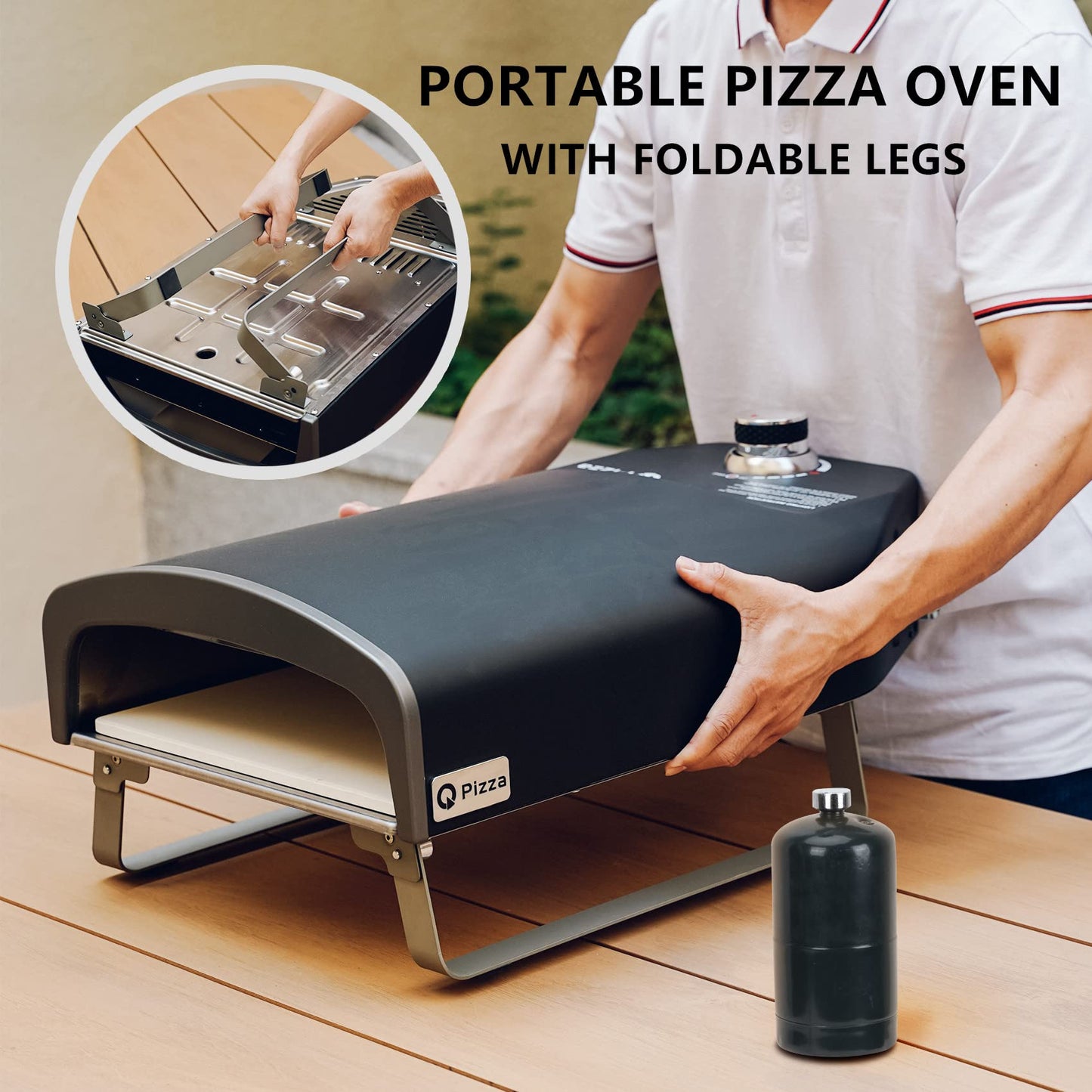 Q Pizza Outdoor Pizza Oven, Portable Gas Pizza Oven with 13x13in Pizza Stone for Outside Cooking, Backyard Pizza Maker, Pizza Accessory Ideal for Outdoor Kitchen and Party, Great Gift PS100