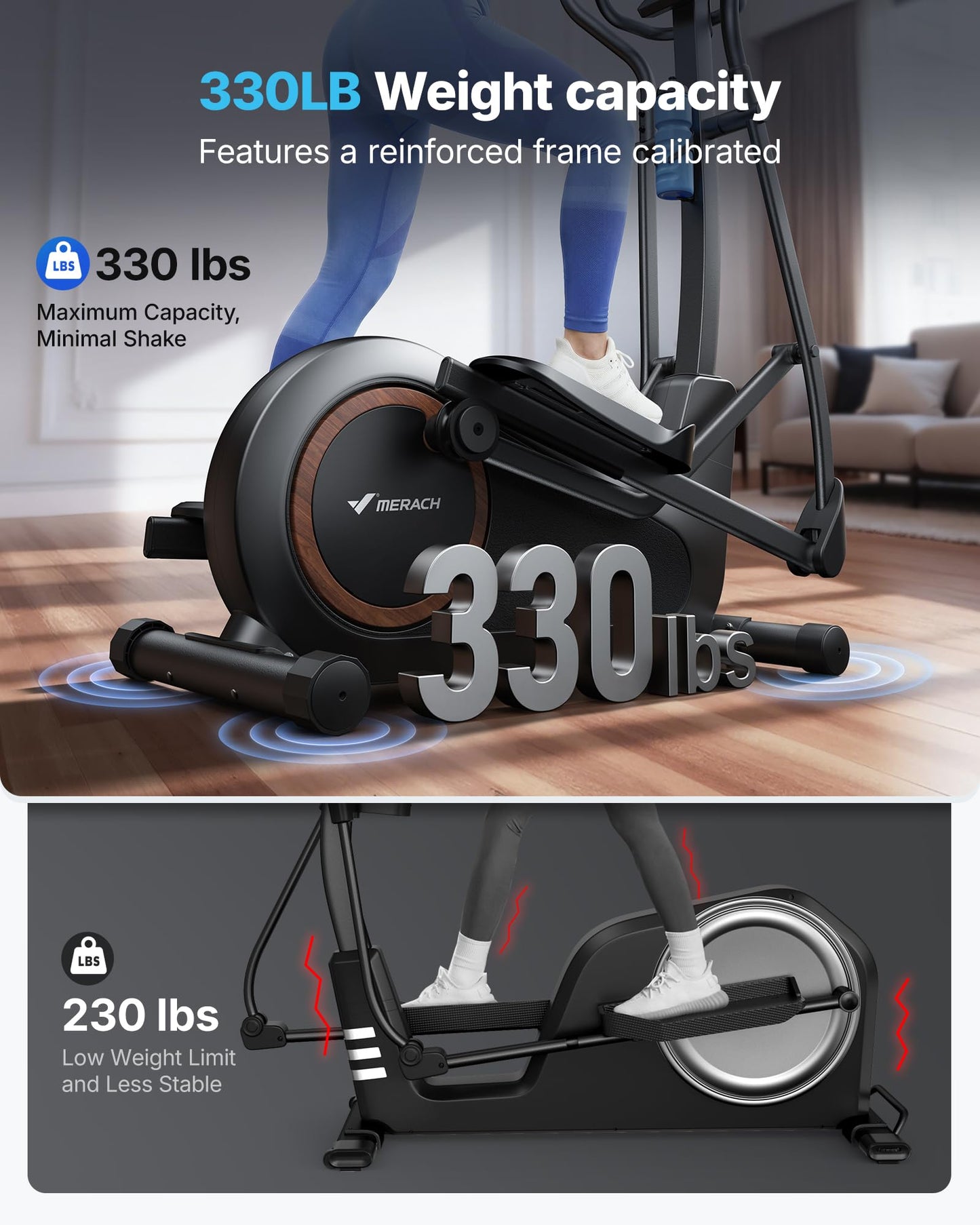 MERACH Elliptical Exercise Machine, Elliptical Machine for Home Self-Powered with <18DB Whisper-Quiet Magnetic Elliptical Training Machines, 16.5 Stride, Automatic Resistance, 330lbs Capacity