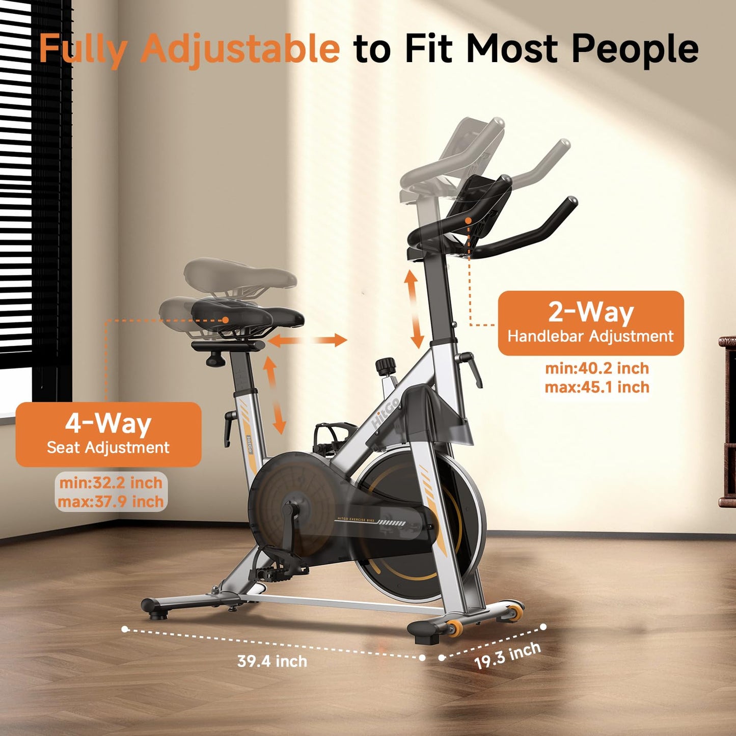 Hitgo Magnetic Exercise Bike for Home - Ultra Quiet Indoor Cycling Bike with Bluetooth App, 3kg Cast Iron Flywheel, Compact Stationary Bike for Apartment, 265lbs Weight Capacity, Silver
