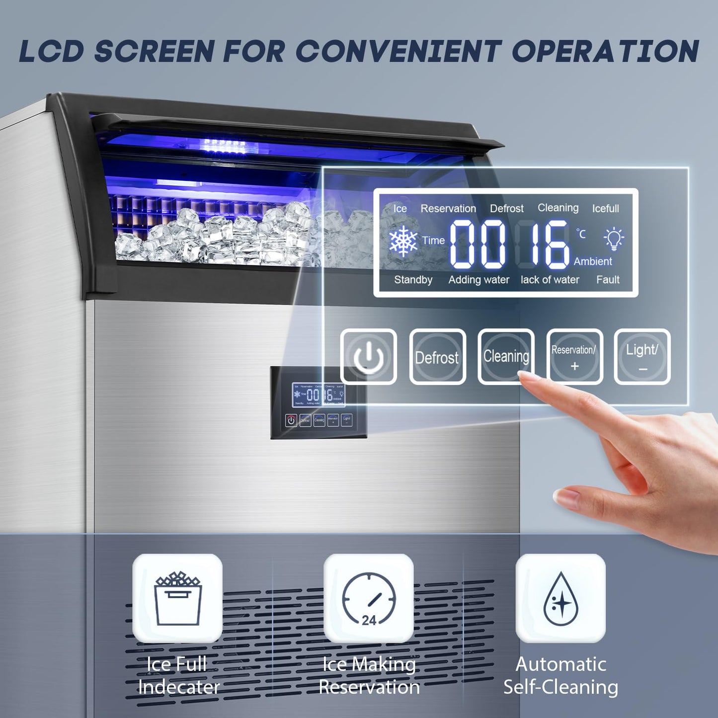 SOZT® Commercial Ice Maker Machine 360LBS/24H, Stainless Steel Under Counter Ice Machine with 80LBS Storage Bin, Self-Cleaning Freestanding Ice Cube Maker for Restaurant, Bar, Home, Office
