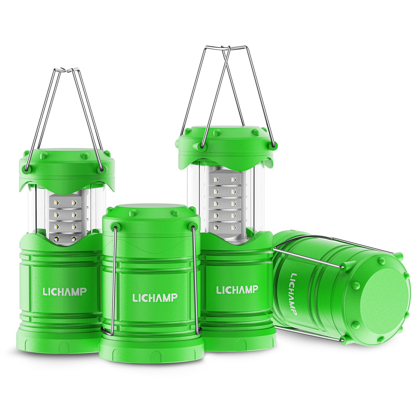 Lichamp LED Camping Lanterns 4 Pack, Battery Powered, Collapsible, Medium Size, Green, Model A4DG