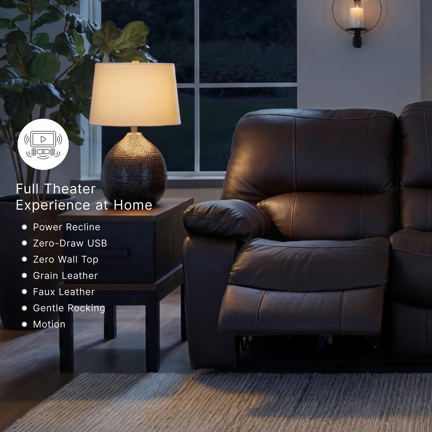Signature Design by Ashley Leesworth Power Reclining Sofa, Leather and Faux Leather One-Touch Power Recliner Couch with USB, Zero Wall Design, 88" Width Living Room Seating