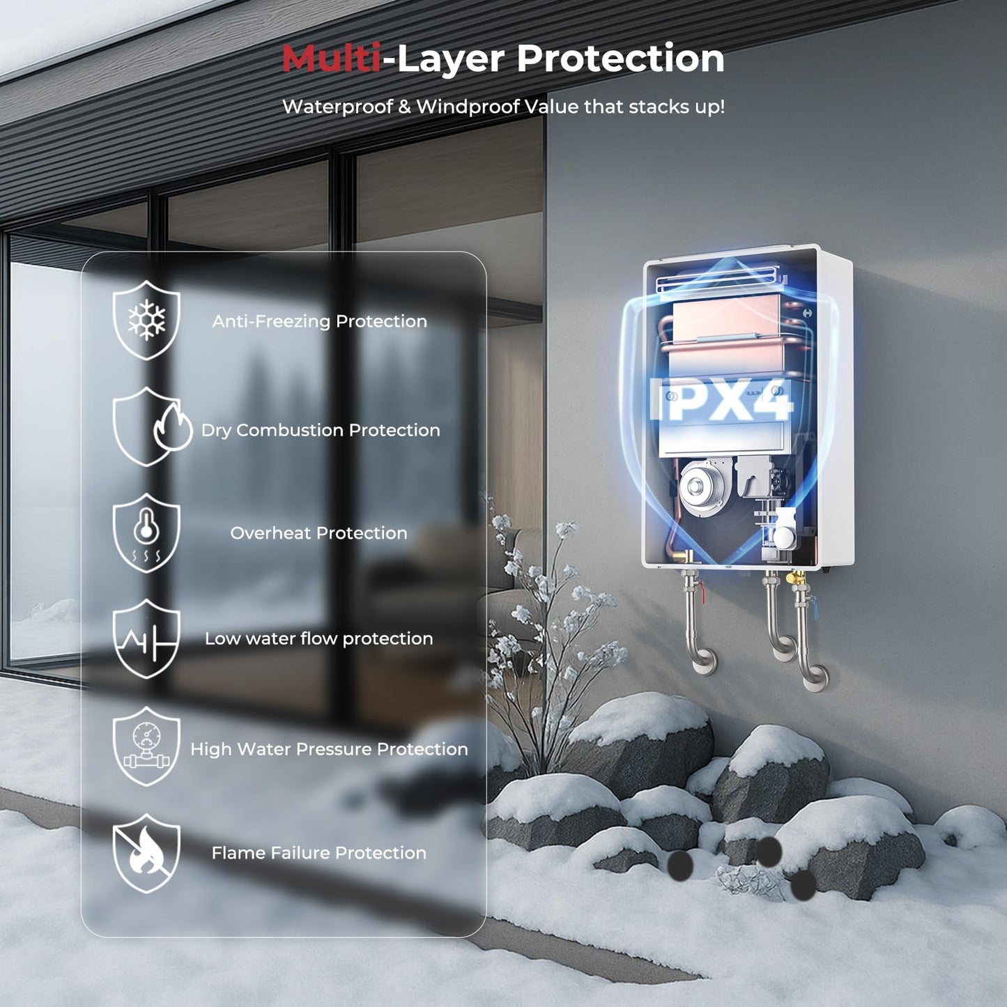 CAMPLUX Climatech 5 Tankless Water Heater Gas Outdoor 6.86 GPM Up to 8.4 GPM,199,000 BTU, CSA Certified On Demand Gas Tankless Hot Water Heater Natural Gas, 3-8 Persons Whole House, WA686