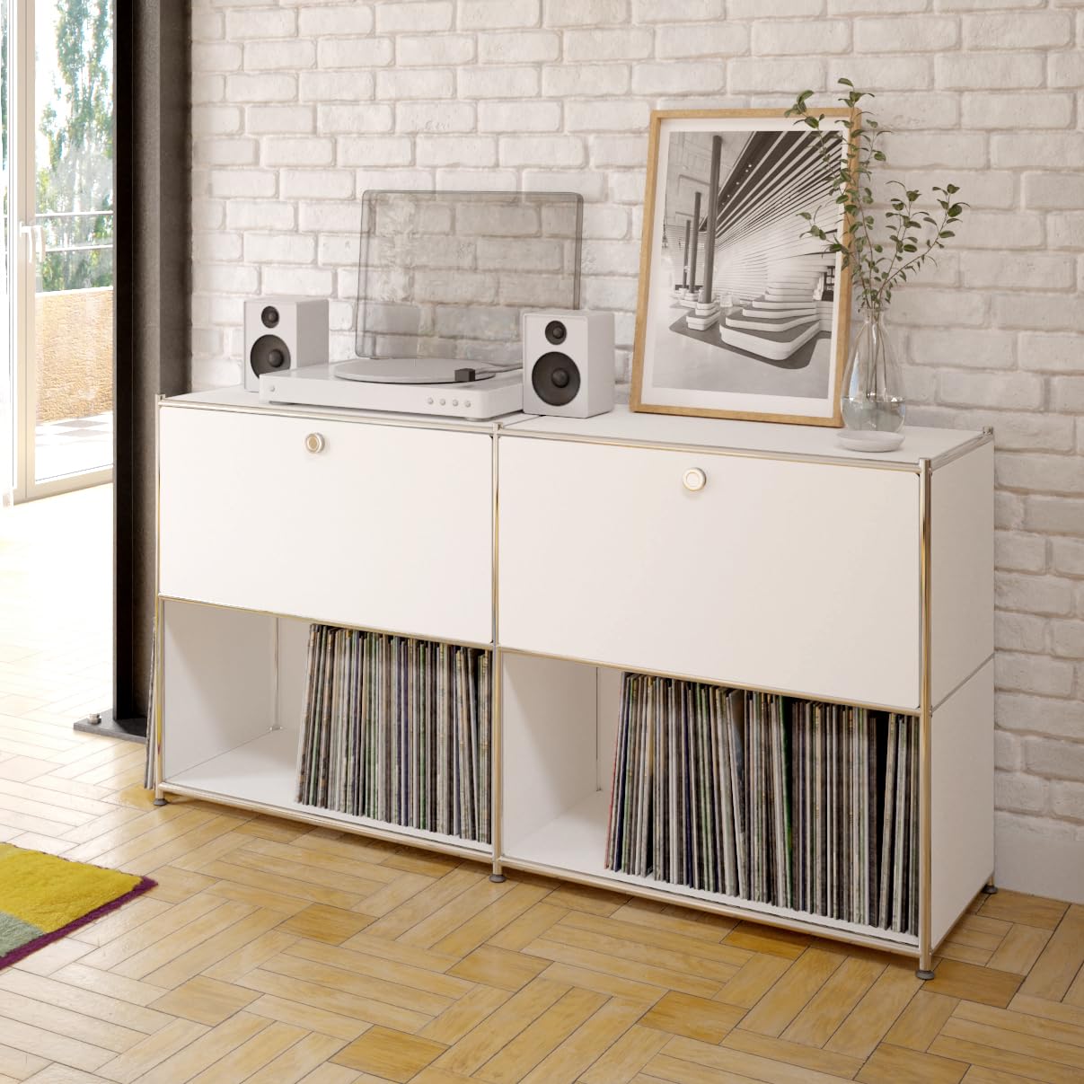 Simplink Metal Sideboard with 2 Flap Doors, DIY Modern Home Furnishing,Perfect for Home, Office, Kitchen, Hallway,Foyer Organization(White)
