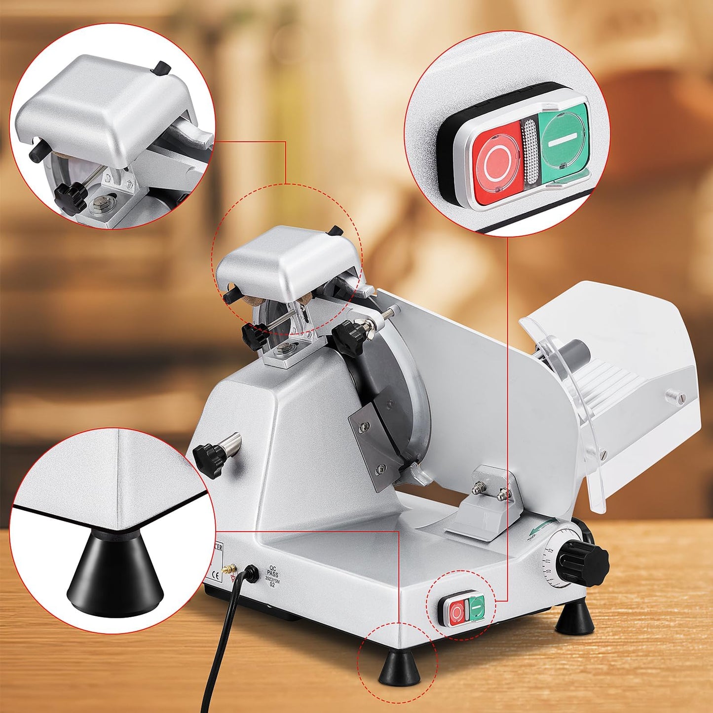 Commercial Meat Slicer, 13-Inch Chromium-Plated Steel Blade, 370W High-Power Pure Copper Motor, 0-16mm Precision Adjustable Thickness, Semi-Automatic Electric Meat Cutter for Kitchen & Restaurant