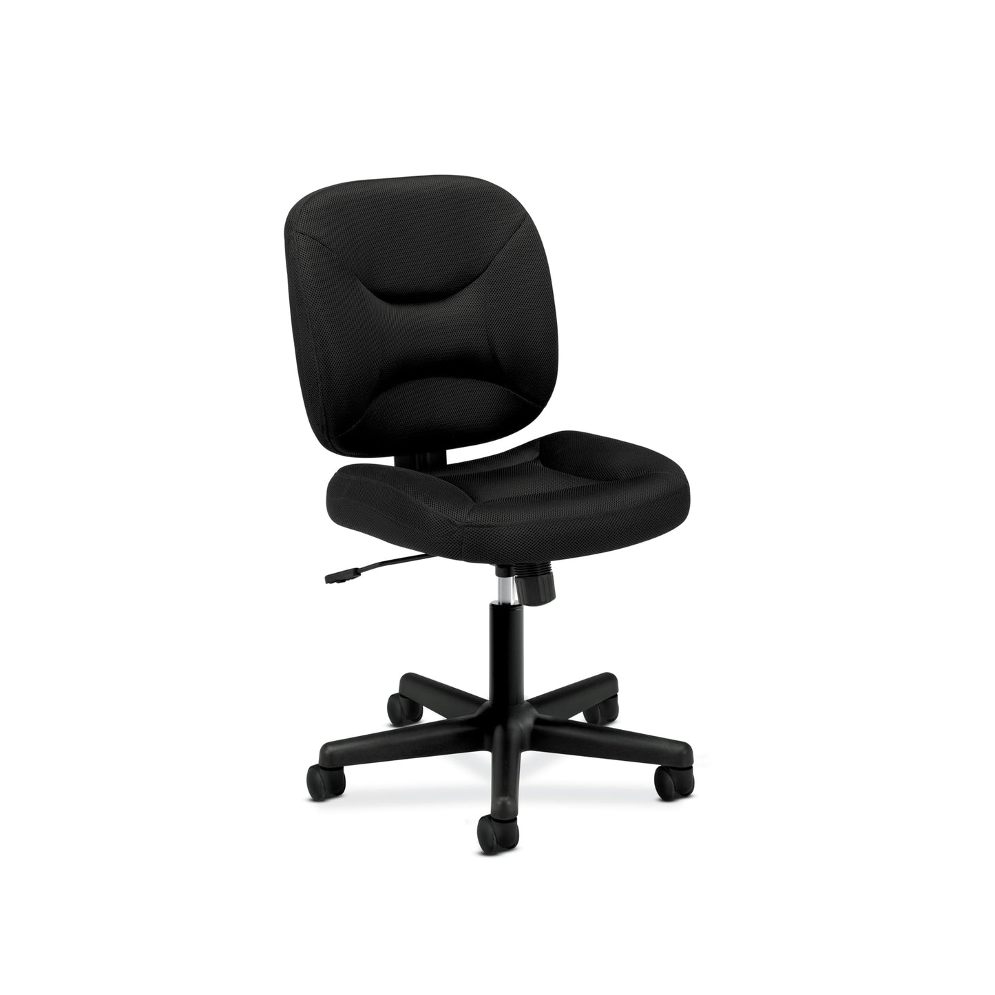 HON ValuTask Ergonomic Armless Office Chair with Breathable Mesh Low Back, Center‑Tilt Recline and Wheels, Compact Desk and Computer Chair for Home Office, Dorm, or Small Spaces, Black