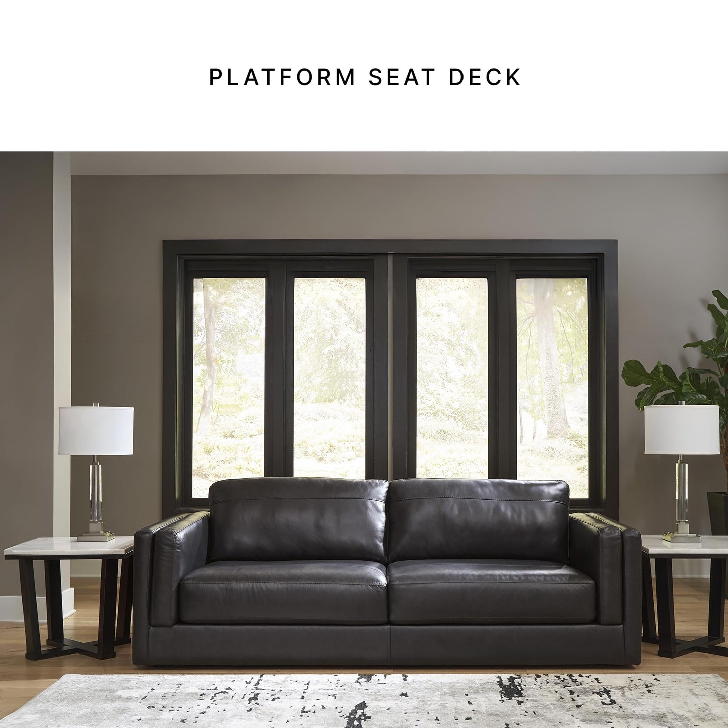 Signature Design by Ashley Amiata Modern Leather Match Sofa with Non-skid Legs, Black