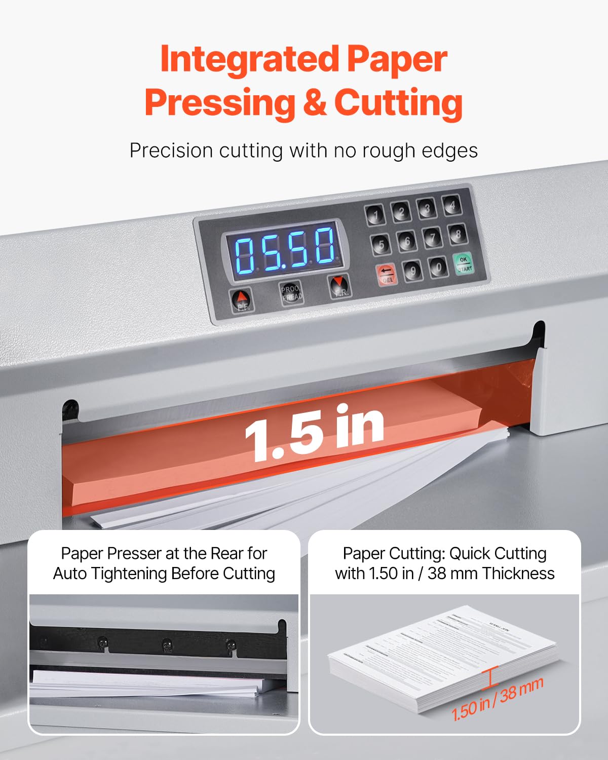 VEVOR Electric Paper Cutter, 300W Heavy Duty Paper Cutter Machine 11.8 in / 330 mm Cutting Width, 1.5 in / 38 mm Cutting Thickness, Electric Guillotine Trimmer with Casters & Infrared Function