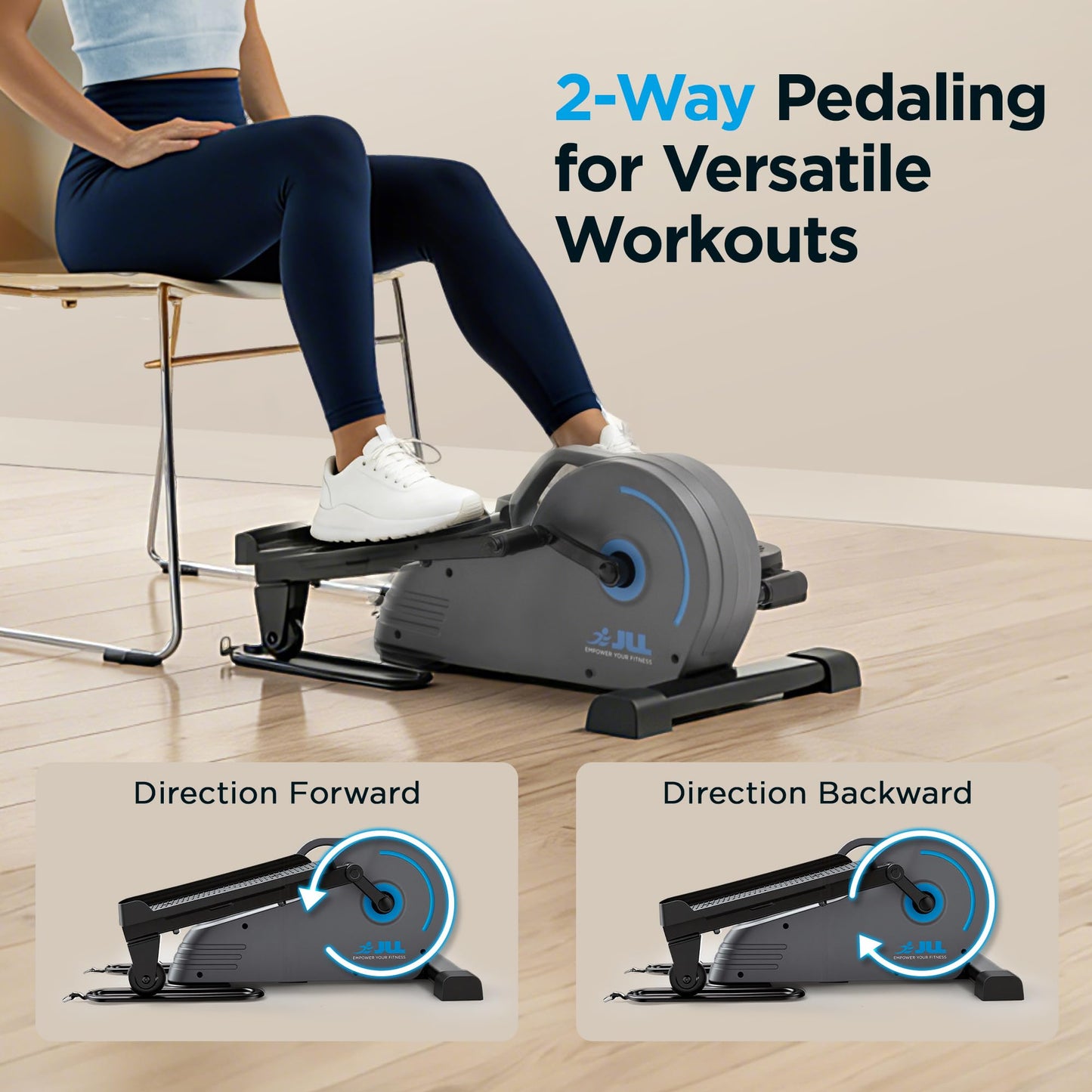 JLL Elliptical Exercise Machine, Compact Under Desk Pedal Exerciser & Trainer for Home Office, Magnetic 8-Level Resistance, Free Fitness App, with Resistance Bands