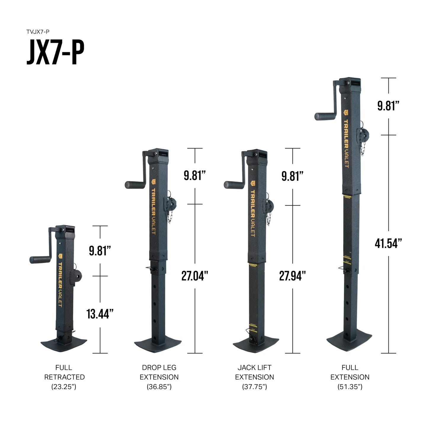 Trailer Valet TVJX7-P Direct Pipe Welded Jack – 7,000 lbs Capacity – Manual & 20–24V Drill-Powered Operation – Heavy-Duty Weld-On Jack with Drop Leg, Safety Pin, and Crank Handle