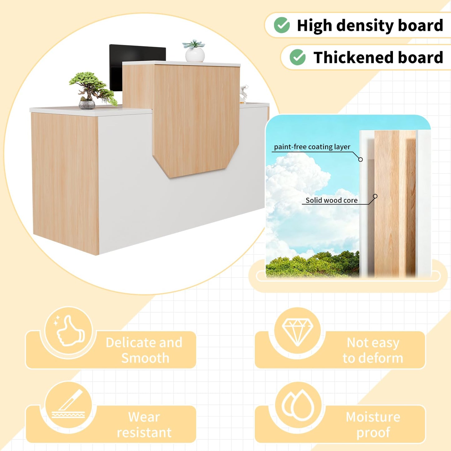 Reception Desk with Counter, Modern Office Front Desk with Open Storage Shelves, 63" Retail Counter Table with Cable Grommet for Checkout, Hotel Lobby, Beauty Salon, Home Offices, Retail Store