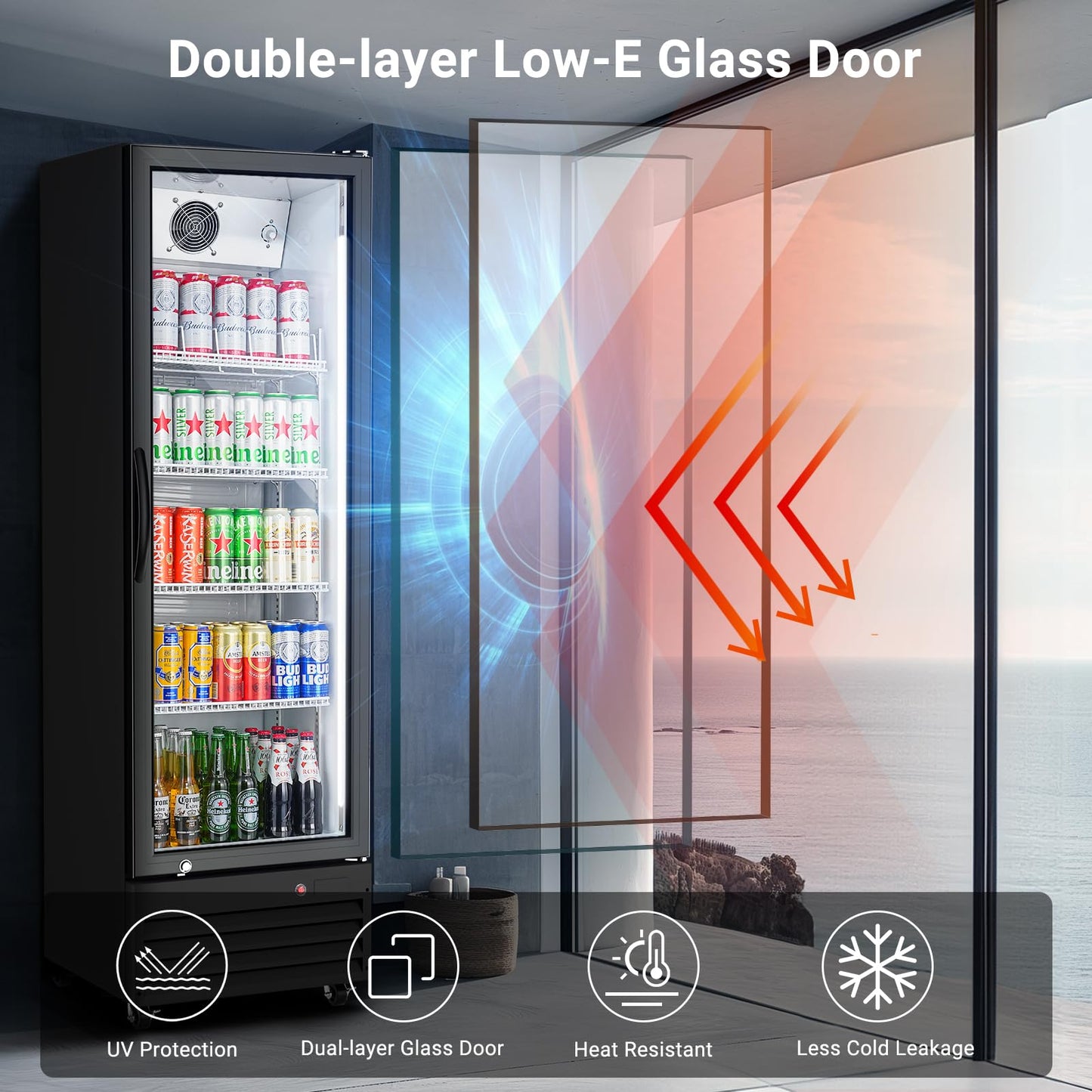 BODEGA BODEGACOOLER 12.5 Cu.Ft Commercial Fridge with Glass Door Display Refrigerator, Upright Beverage Fridge & Drink Fridge Merchandiser Refrigerator for Convenience Stores & Retail Drink Display