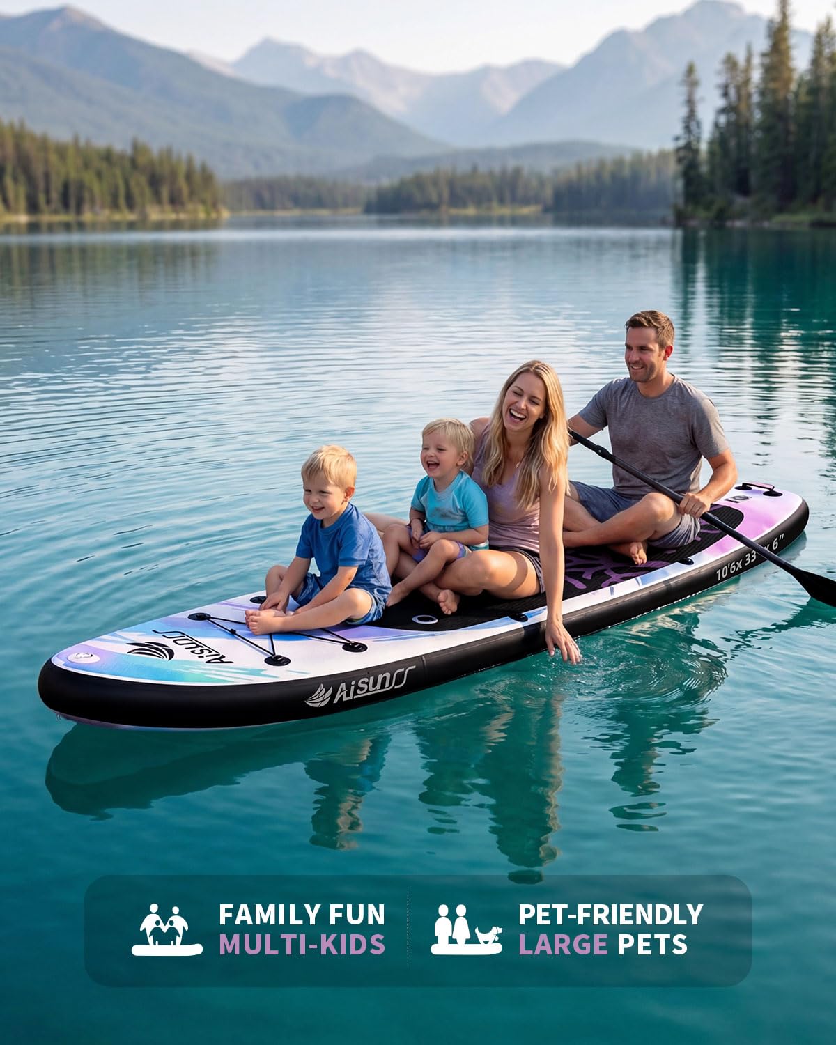 AISUNSS Inflatable Paddle Board for Adult, Paddle Board for All Skill Levels, Wide SUP Board with Primium Accessories Include SUP Carry Bag, Hand Pump, 10L Waterproof Bag